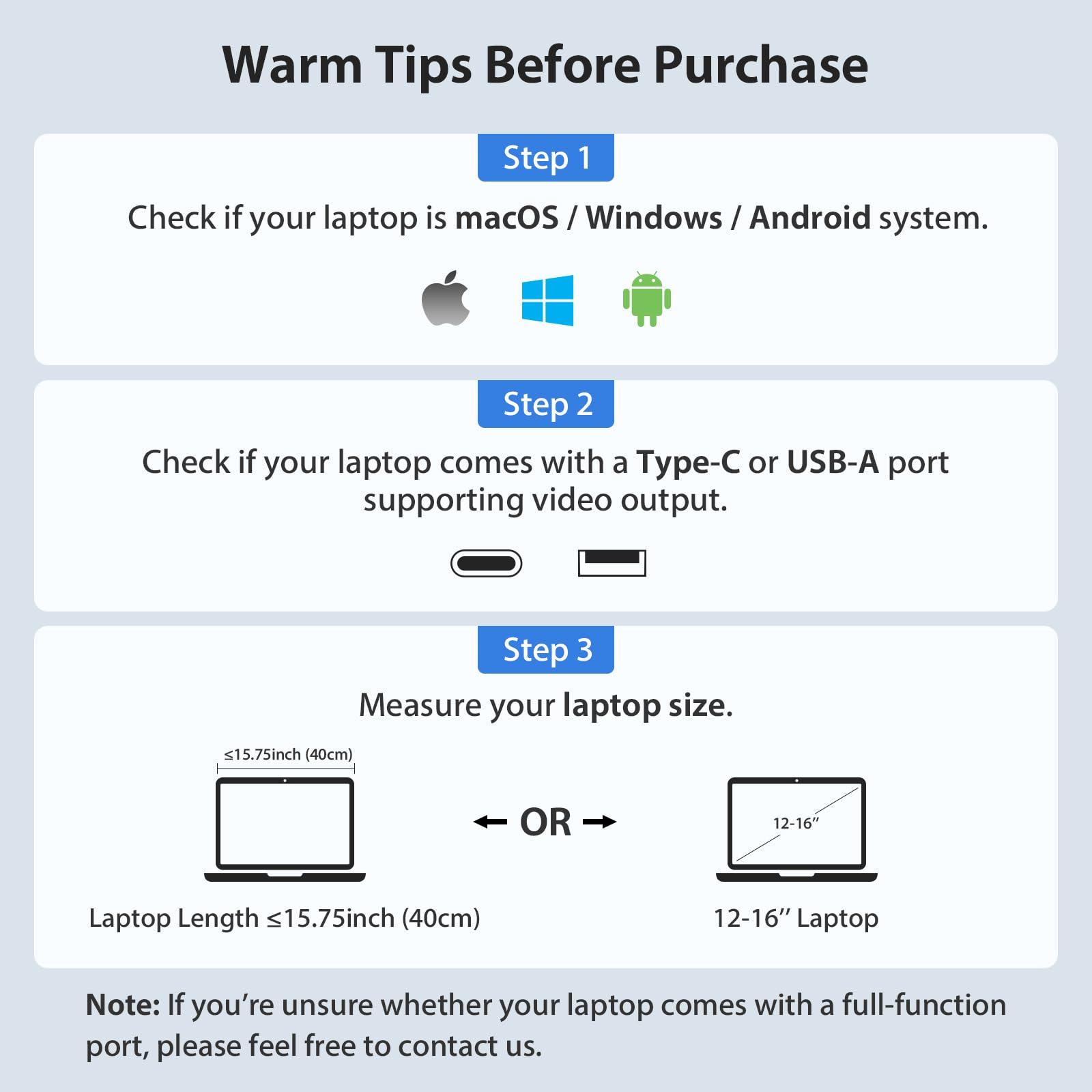KYY Laptop Screen Extender, 14'' FHD 1080P USB-C Portable Monitor, IPS Computer Monitor, Dual Monitor for Triple Screen, for 12"-16" Laptop (Mac, Wins, Android) - Image 9