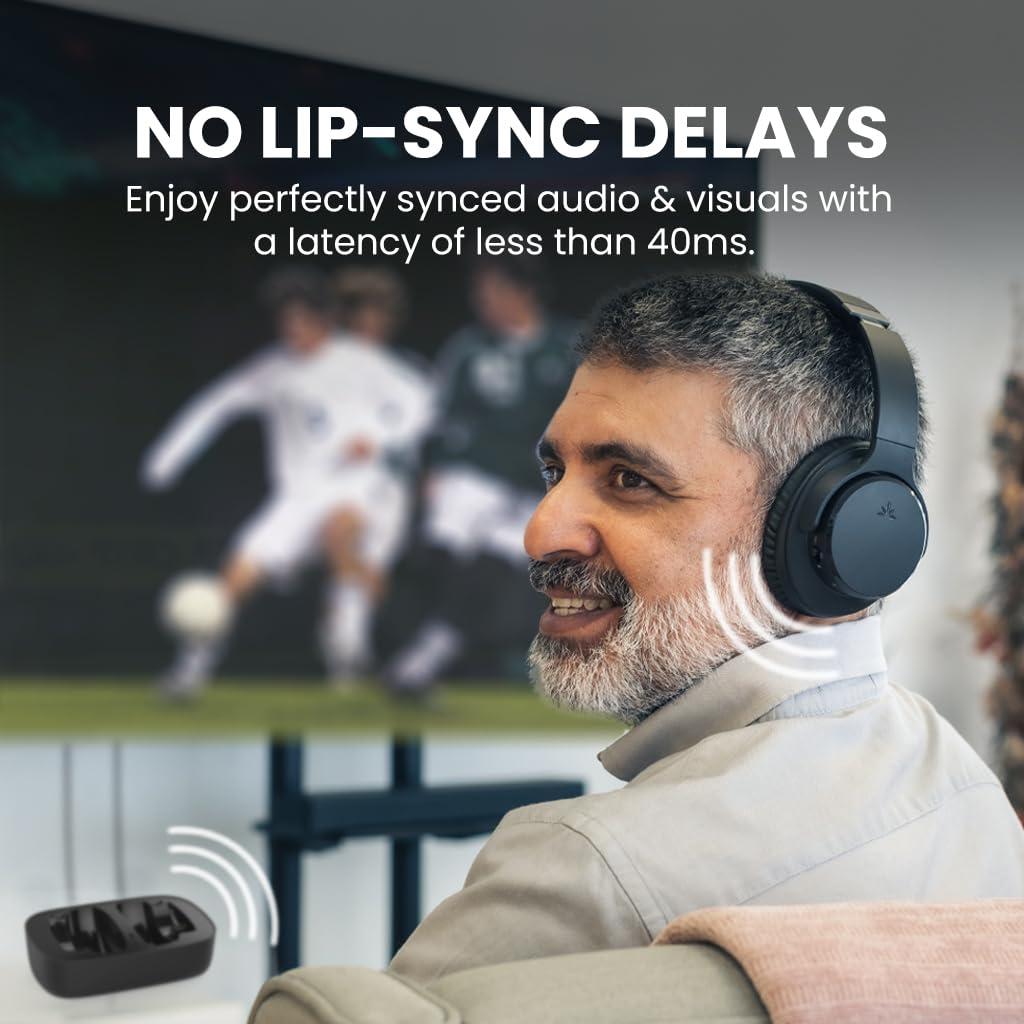 Avantree Ensemble - Wireless TV Headphones Compatible with TVs with Optical, AUX, or Bluetooth Audio Outputs - Comfortable Headphones for Seniors with Charging Dock & Transmitter and 35hr Playtime - Image 2