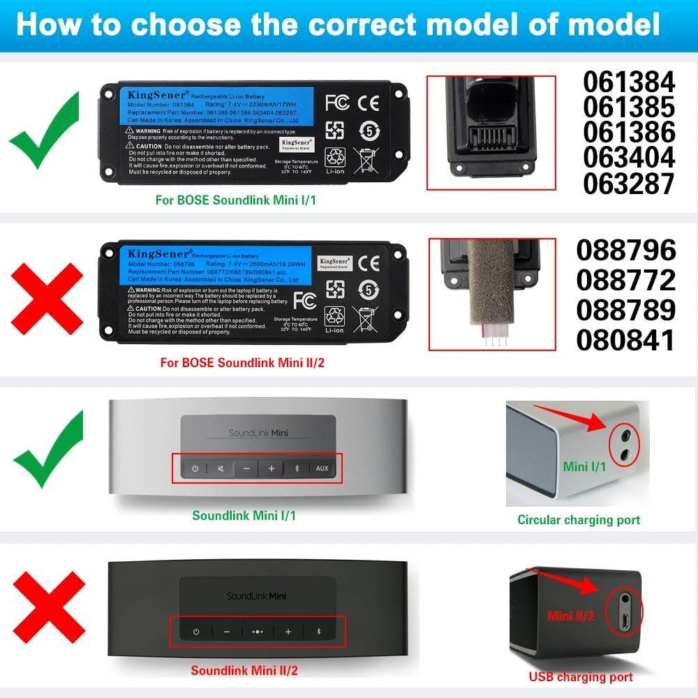 KingSener 061384 061385 Battery 061384 061386 063287 for Bose Soundlink Mini I Mini Gen 1 Speaker US Version bateria para 413295 61385 61384 61386 63287 - Image 3