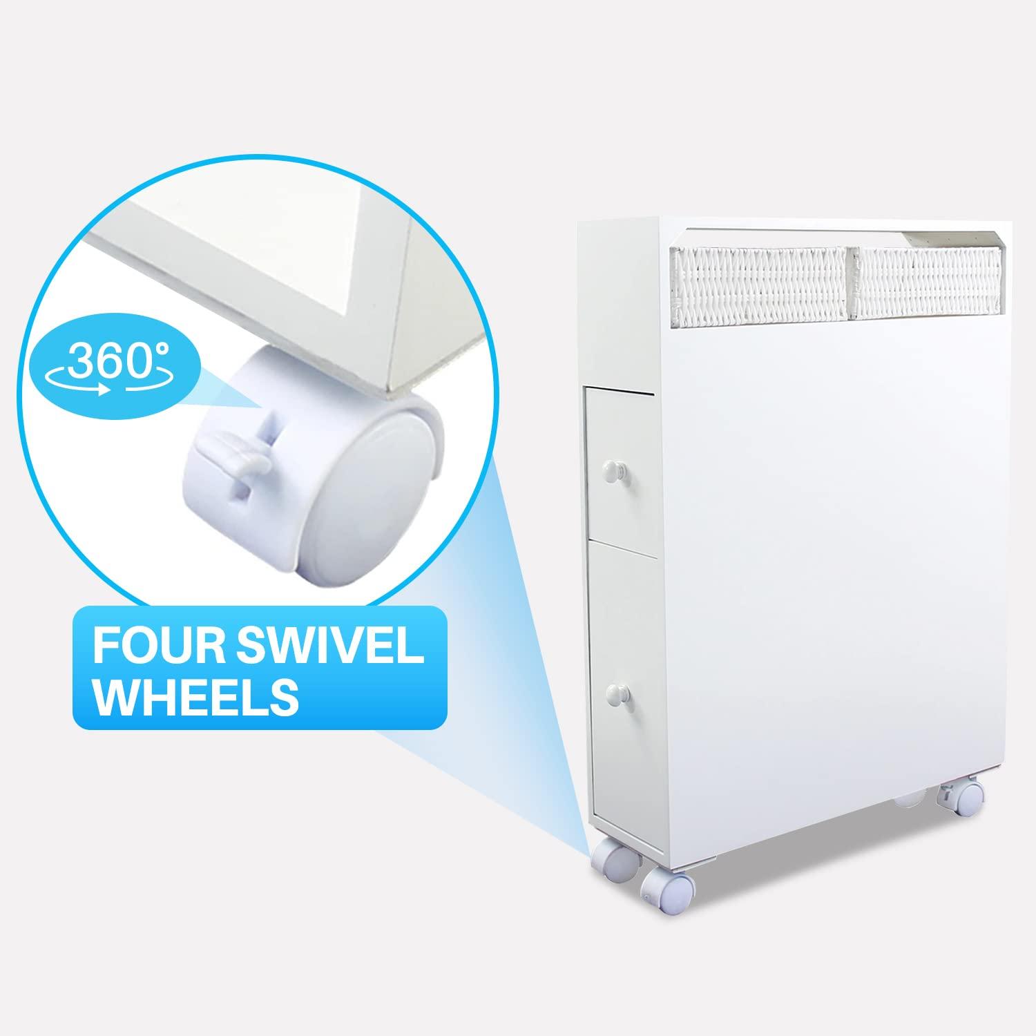 MASAKA B&W Movable Bathroom Cabinet with 2 Drawers, Shelf & Corner Shelves - Toilet Paper Storage & Side Organizer - Image 5