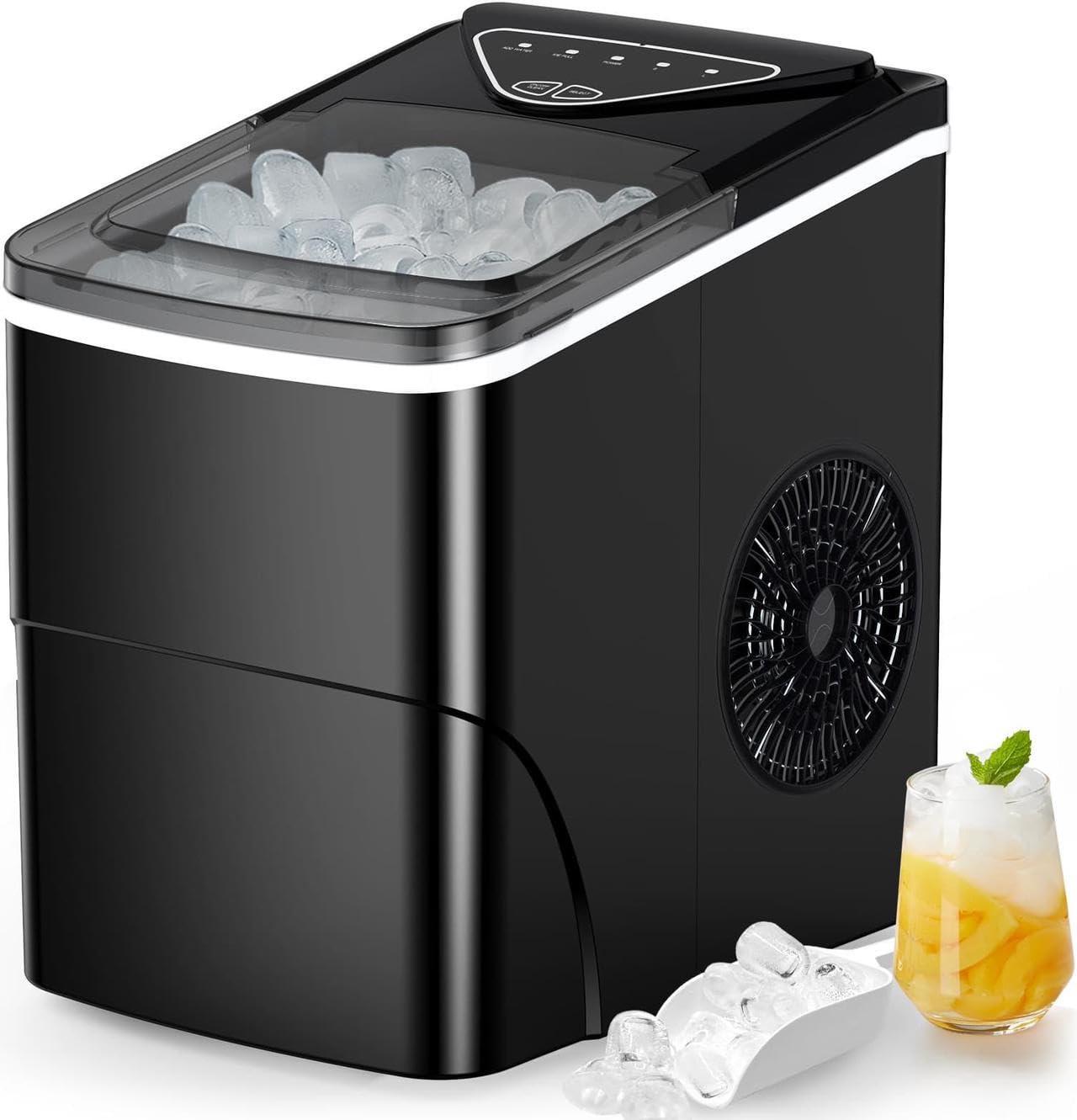 Totnz Countertop Ice Maker Machine, 26lbs in 24Hrs, 9 Ice Cubes Ready in 6 Mins, Auto-Cleaning Portable Ice Maker with Basket and Scoop, for Home/Kitchen/Camping/RV