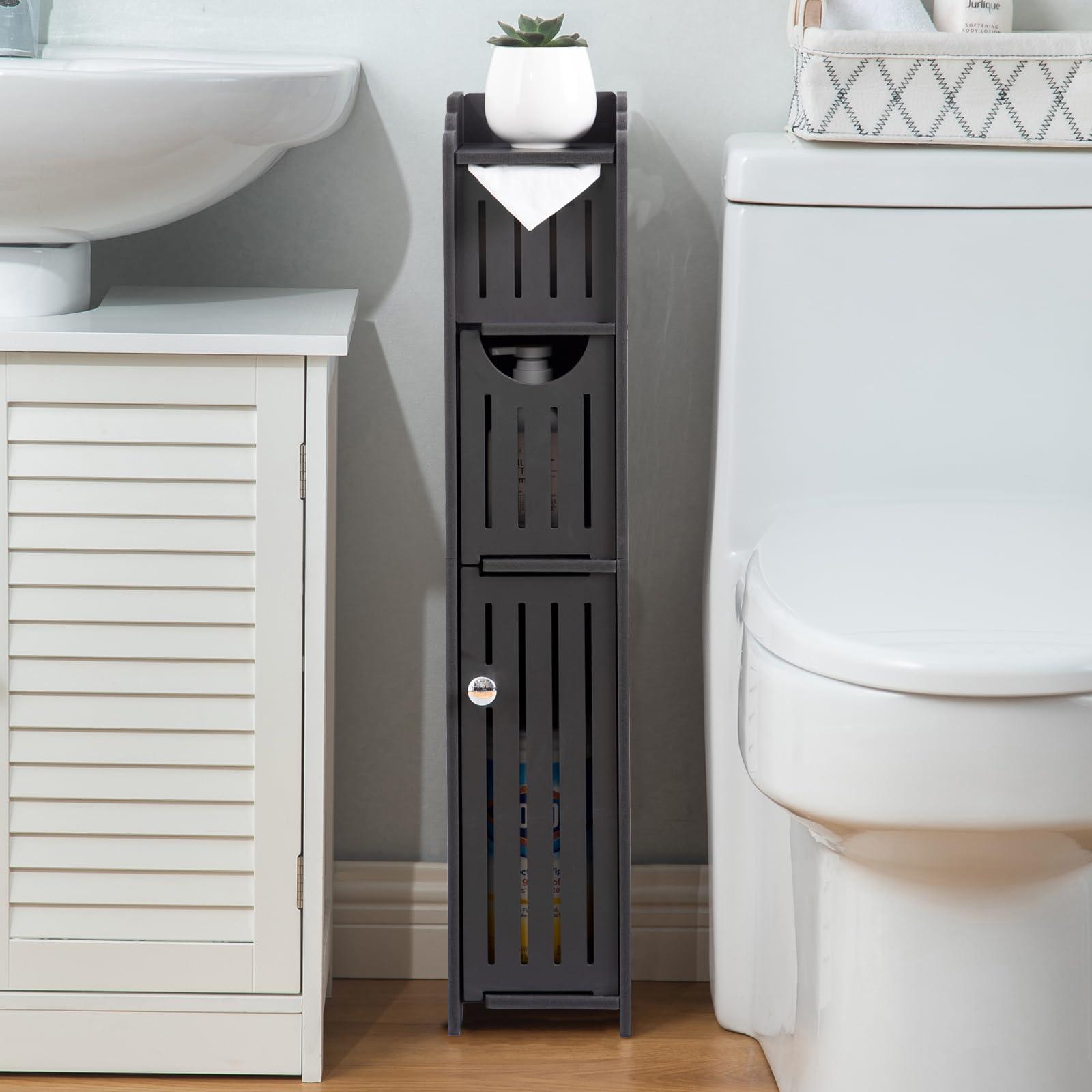 AOJEZOR Bathroom Storage Cabinet for Small Space-Toilet Paper Cabinet Fit for Small Roll,Black - Image 3