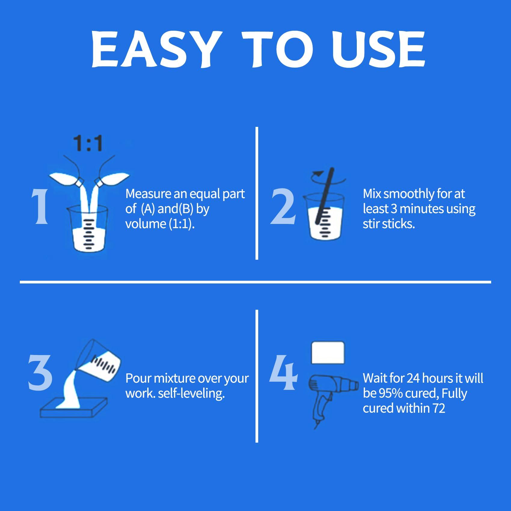 Myqiuf Epoxy Resin Kit, 1 Gallon/128OZ Epoxy Resin Crystal Clear Not Yellowing No Bubble Self Leveling for DIY Molds Wood Jewelry Table Tops Bar Top Casting Coating Crafts Supplies Easy Mix 1:1 Ratio - Image 5