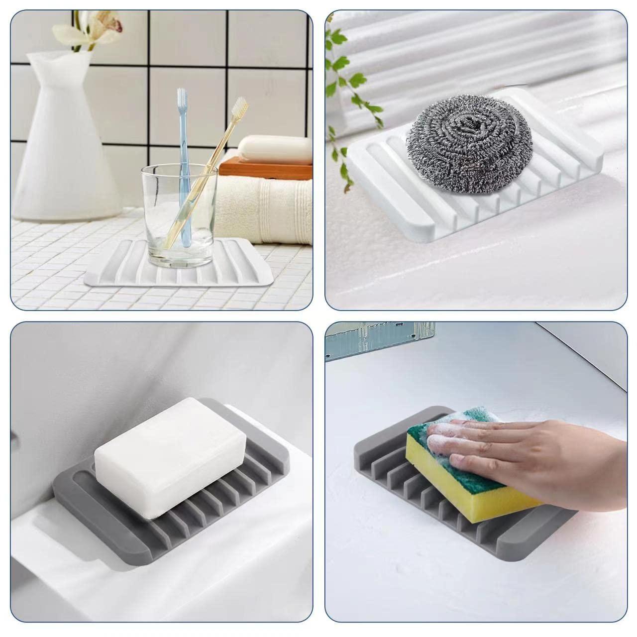 2PCS KAJUDA Self Draining Soap Dishes, Premium Silicone Soap Holder & Saver for Shower, Bathroom, Bath Tub, Razor, Sponges, Bar Soap Dish to Keep Soap Dry, Can Extend Soap Life, Easy Clean (Grey) - Image 4