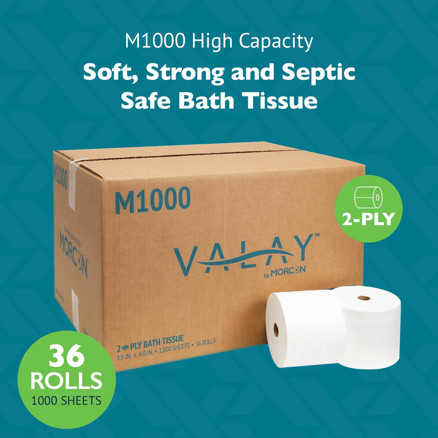Morcon M1000 Compact Small Core Coreless Alternative, Premium Bath Tissue Roll, High Capacity Commercial Toilet Paper 2 Ply, Soft & Absorbent Tissue, 1000 Sheet Toilet Paper Per Roll, 36 Rolls - Image 2