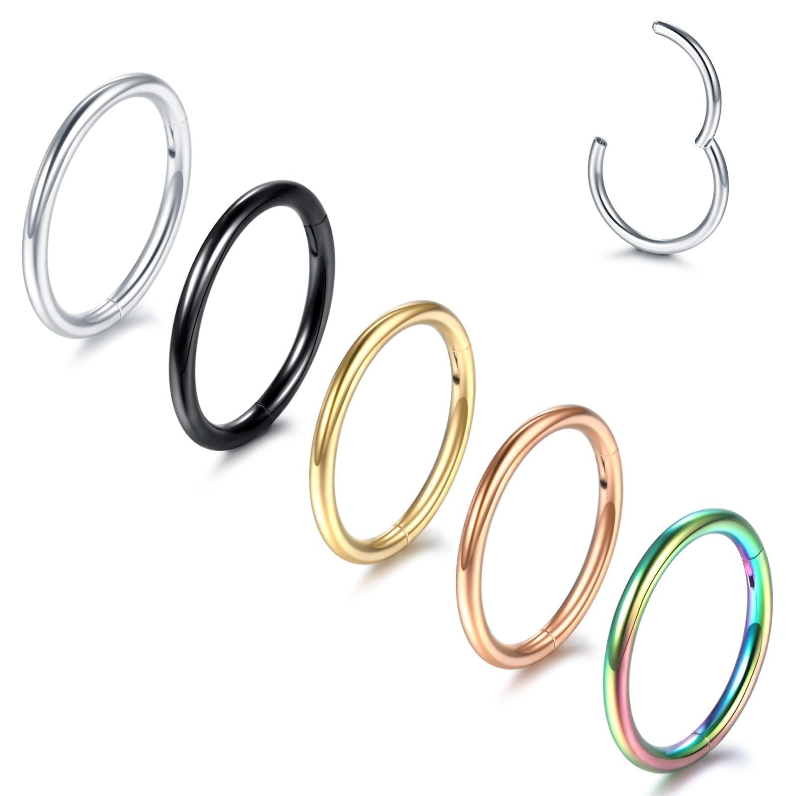 Aumeo 14G 16G 18G 20G Nose Ring Hoop Stainless Steel Hinged Segment Rings Hoops Nose Clicker Ring Tragus Helix Cartilage Daith Rook Earring Piercing Jewelry for Women Men