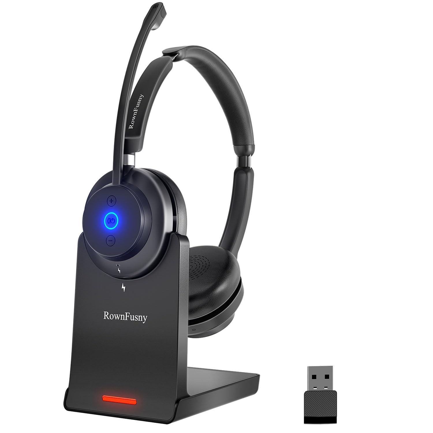 Rownfusny Bluetooth Wireless Headset with Mic for Work, Bluetooth 5.3, Advanced Noise Reduction Microphone, Clear Calls - Comfortable Over-Ear Headphones for PC, Laptop, iPhone, Android, Zoom, Office
