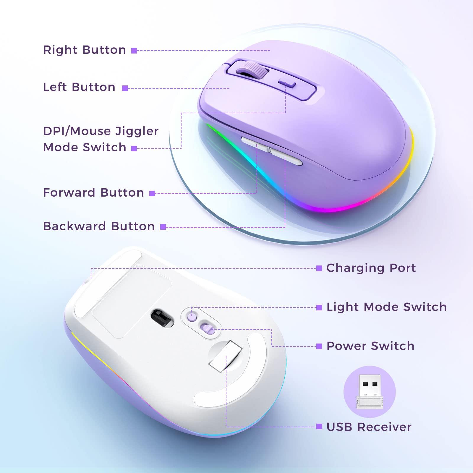 Wireless Mouse Jiggler - LED Wireless Mice with Build-in Mouse Mover, Rechargeable Moving Mouse for Laptop with Undetectable Random Movement Keeps Computers Awake - Purple - Image 6