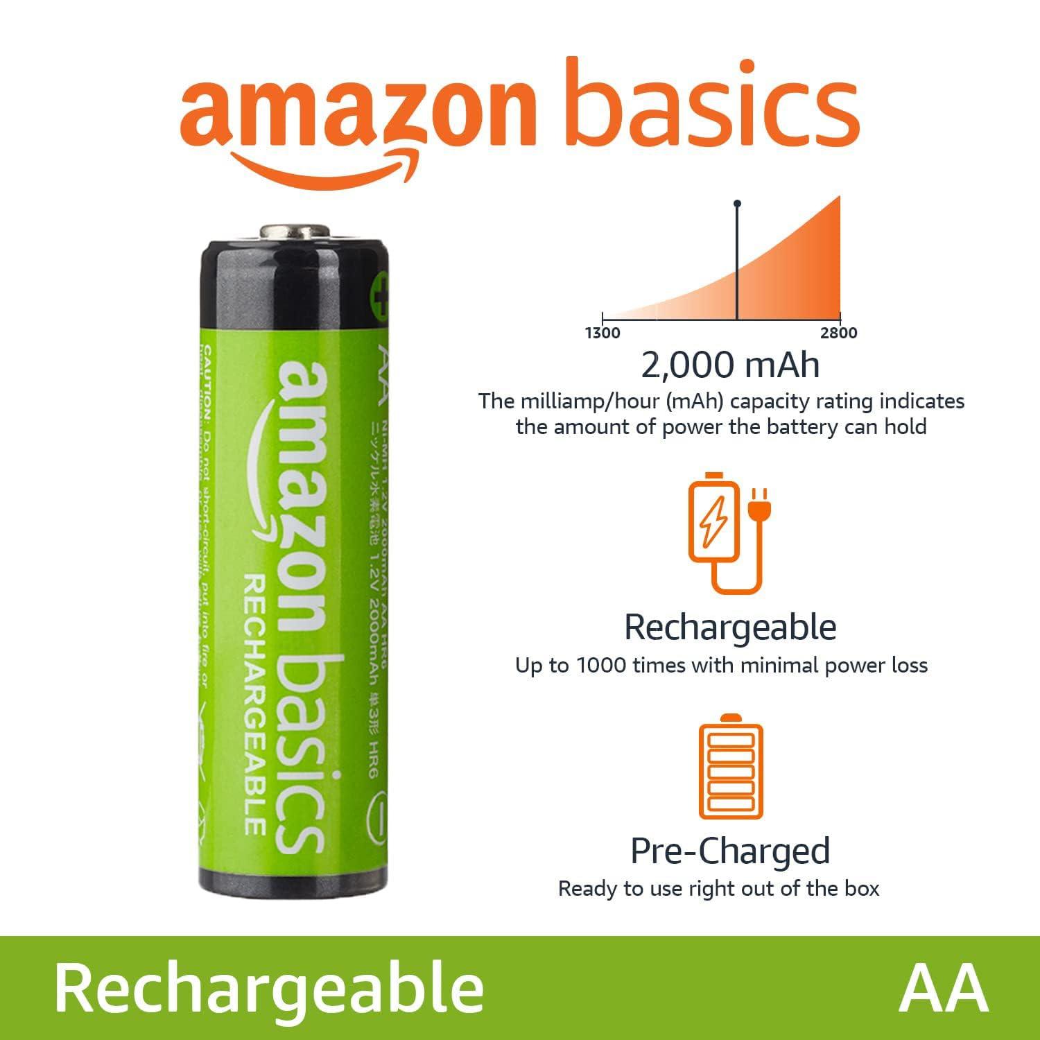 Amazon Basics Rechargeable AA Batteries, 8-Count, 2000 mAh, NiMH, Recharge up to 1000x Times, Pre-Charged - Image 2
