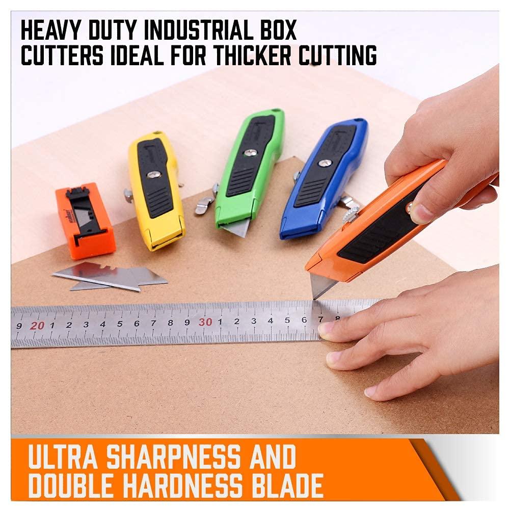 HORUSDY 4-Pack Box Cutter Utility Knife, Heavy Duty Aluminum Shell Retractable Box Cutter for Cardboard, Boxes and Cartons, Extra 10 Blades - Image 8