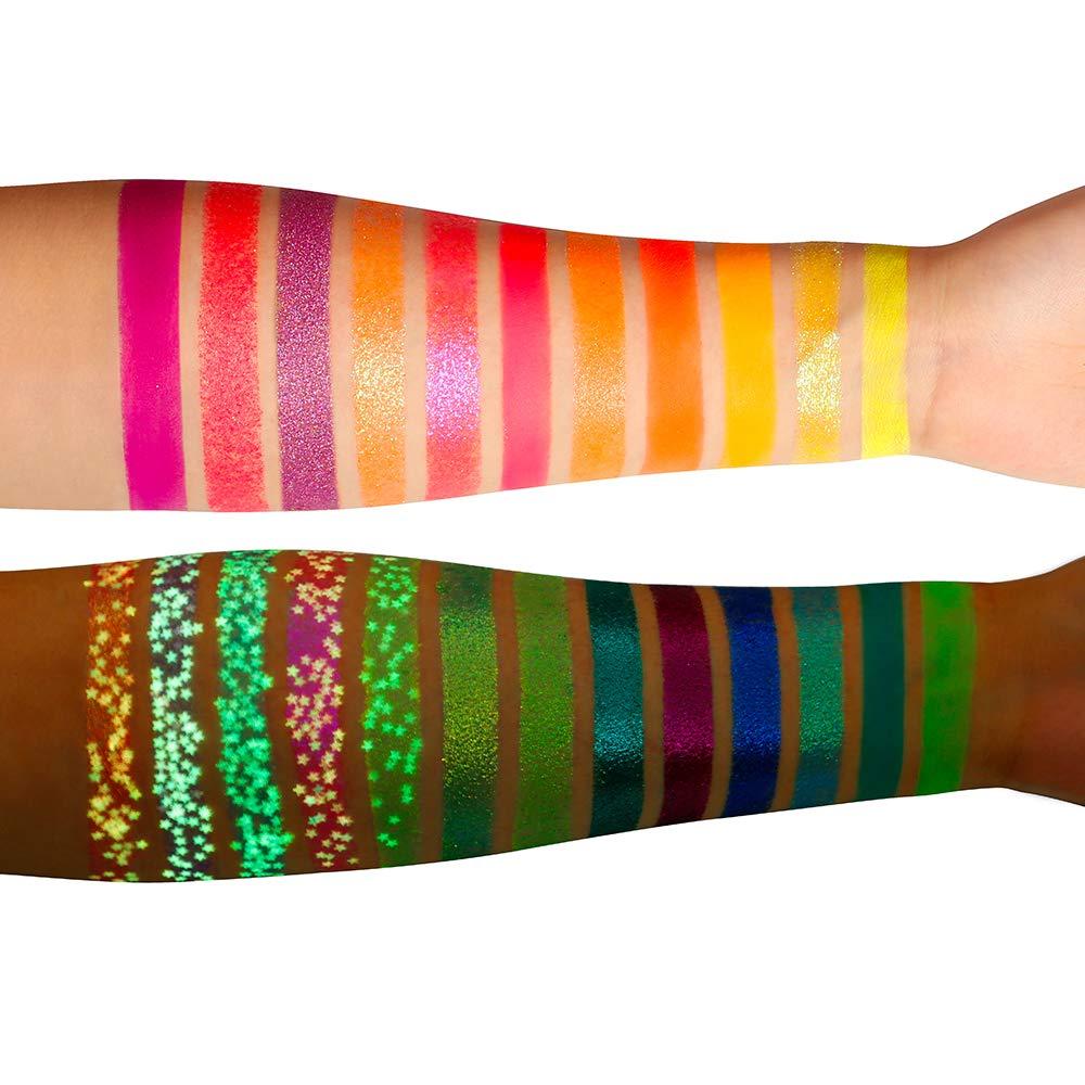DE'LANCI Neon Eyeshadow Palette Glow in the Dark, Aurora Glow Eyeshadow Pallets Stage, Halloween Christmas Makeup Kit UV Blacklight Matte and Glitter Fluorescent Eye Shadows Highly Pigment - Image 4