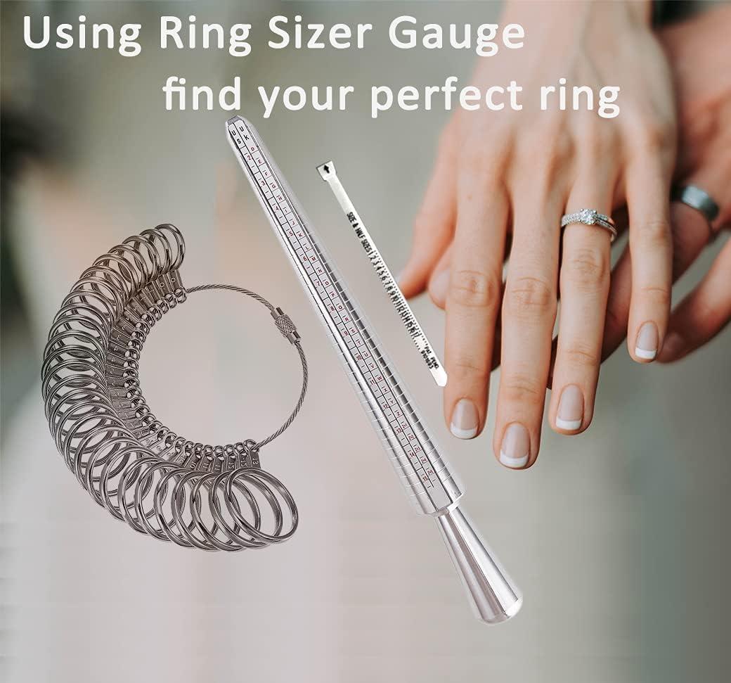 Meowoo Ring Sizer Measuring Tool Set, Ring Gauges with Finger Sizer Mandrel Ring Sizer Tools for Jewelry Sizing Measuring, 3 pcs, silvery - Image 6