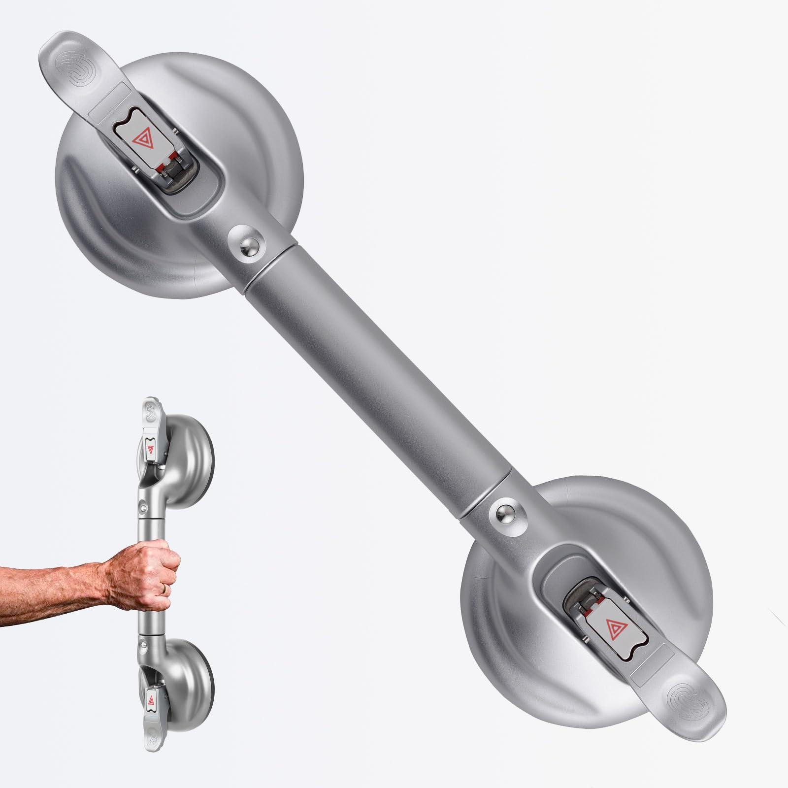 DAREN MEDICAL Heavy Duty Suction Shower Grab Bar - Toilet Bathroom Bathtub Safety - Shower Handles, Suction Cup Power Up to 250 LB, Perfect for Elderly Seniors(14.5 Inch, Gray Silver) h, Gray Silver
