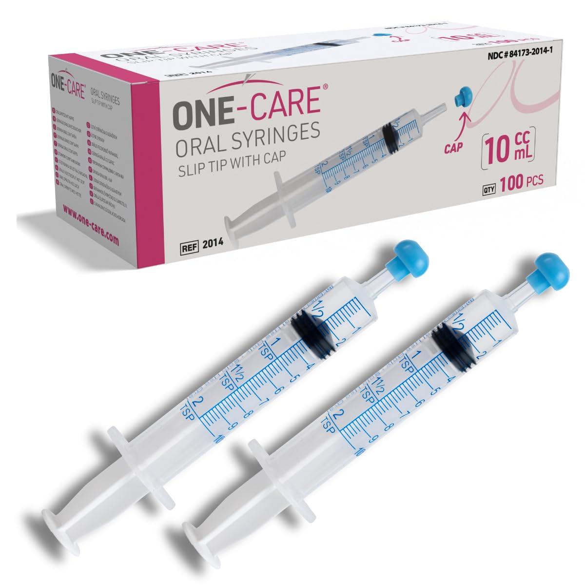 ONE-CARE 10ml Oral Syringe with Cap - Sterile, Individually Wrapped - 100 Syringes, Slip Tip, Uses include oral administration of medicine for infants, adults and animals