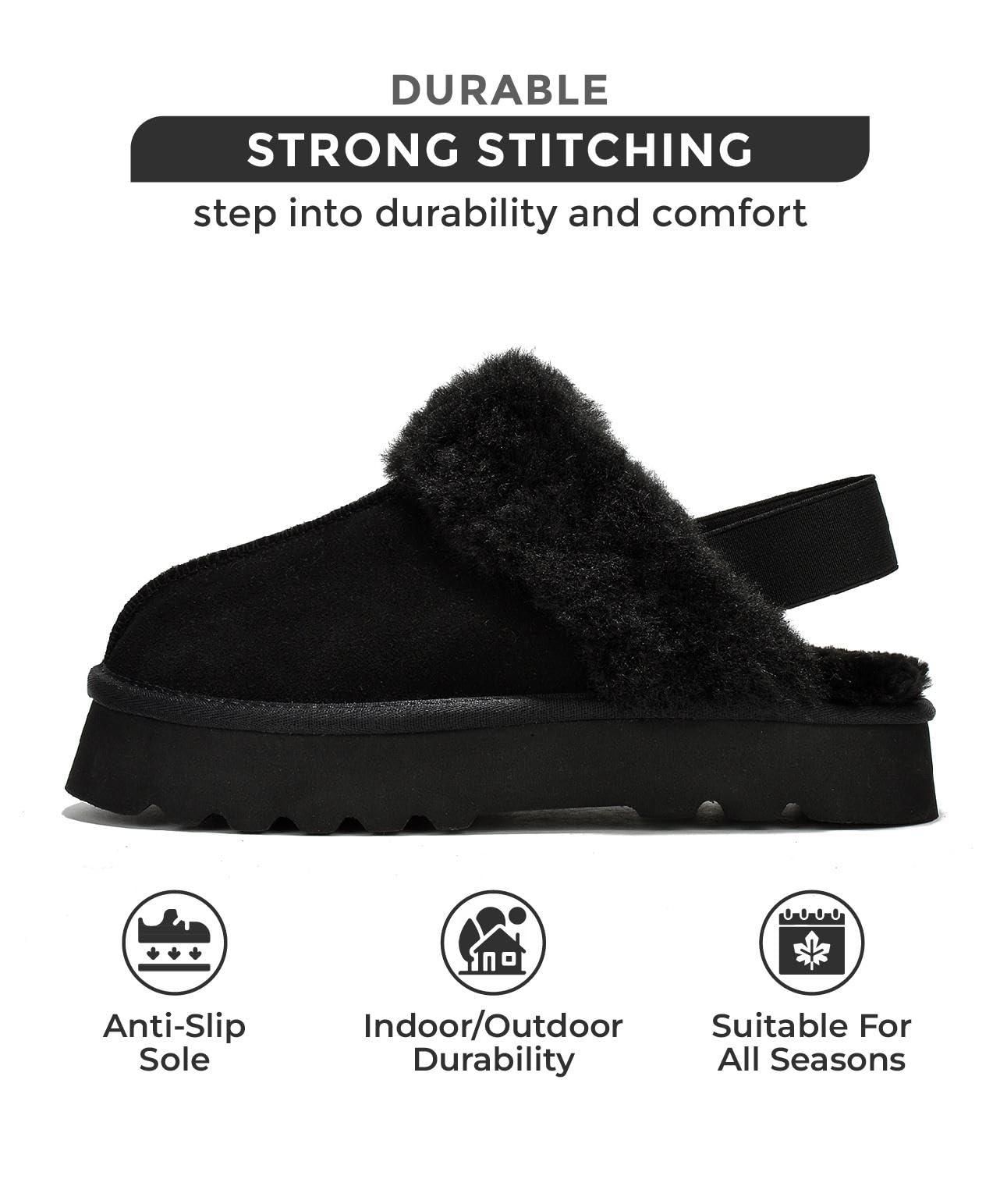Project Cloud Genuine Suede Slippers for Women Indoor & Outdoor Disquette Womens Sandals Memory Foam Clogs for Women Shoes - Fur Water-Resistant House Shoes for Women Footwear (Slingy) - Image 3