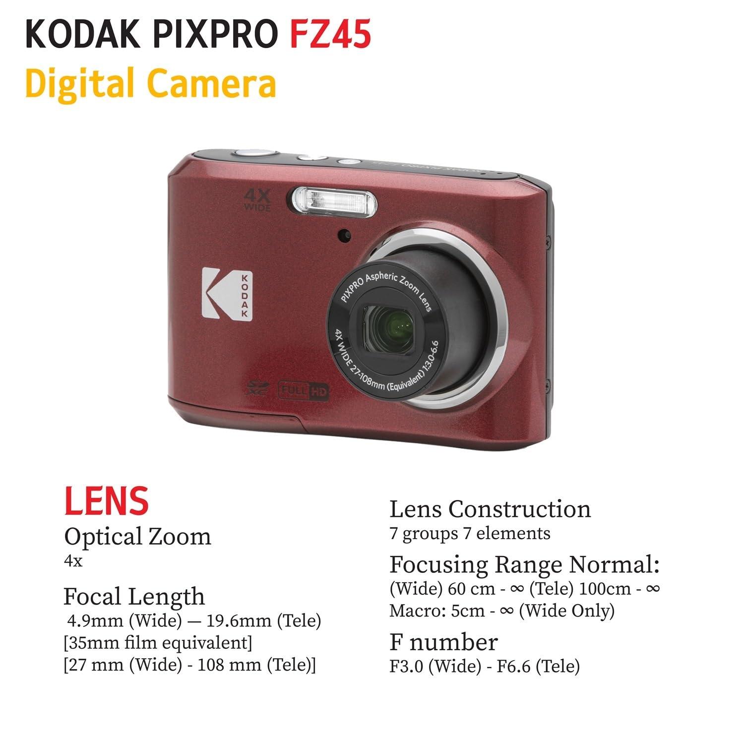 KODAK PIXPRO FZ45 16MP Digital Camera with 4X Optical Zoom 27mm Wide Angle and 2.7" LCD Screen Bundle with 32GB SD Memory Card, AA Batteries (4 Pack), Lens Cleaning Cloth (Red) - Image 6