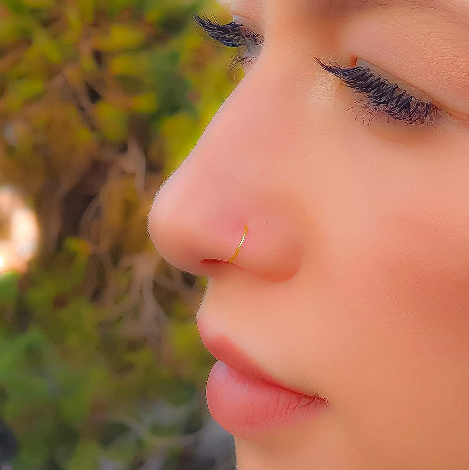 Fake Nose Ring Gold - Tiny & Thin 24 Gauge Faux Nose Hoop Piercings - Smooth 14k Gold Filled Clip On Nose Piercing Rings For Women - No Piercing Needed - Gift-Ready - Image 6