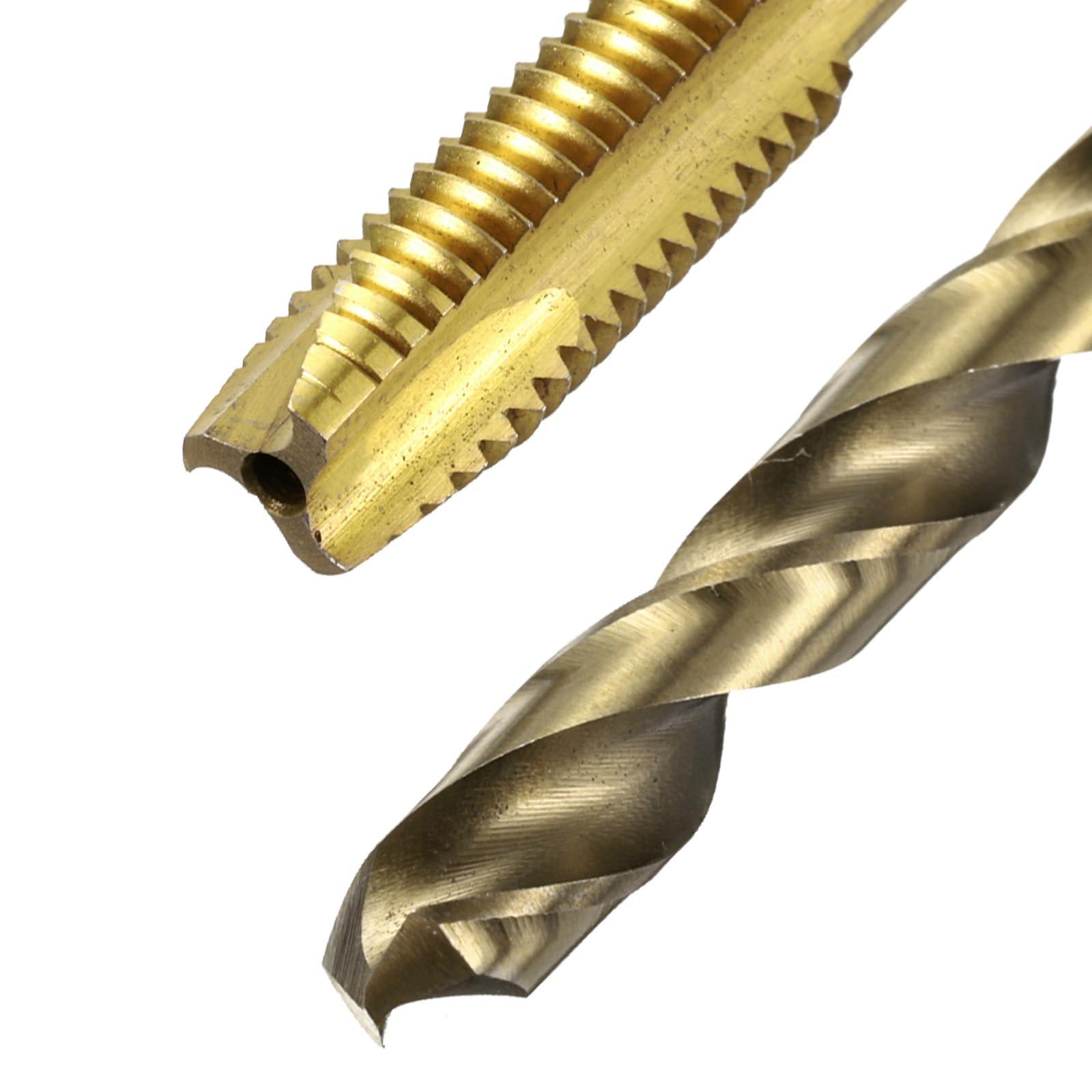 uxcell Metric Tap & Drill Bit Set, 2pcs M8 x 1.25 Spiral Point Thread Taps Titanium Coated and 2pcs 6.8mm Twist Drill Bits Roasted Yellow, Screw Tapping Threading Tools - Image 5