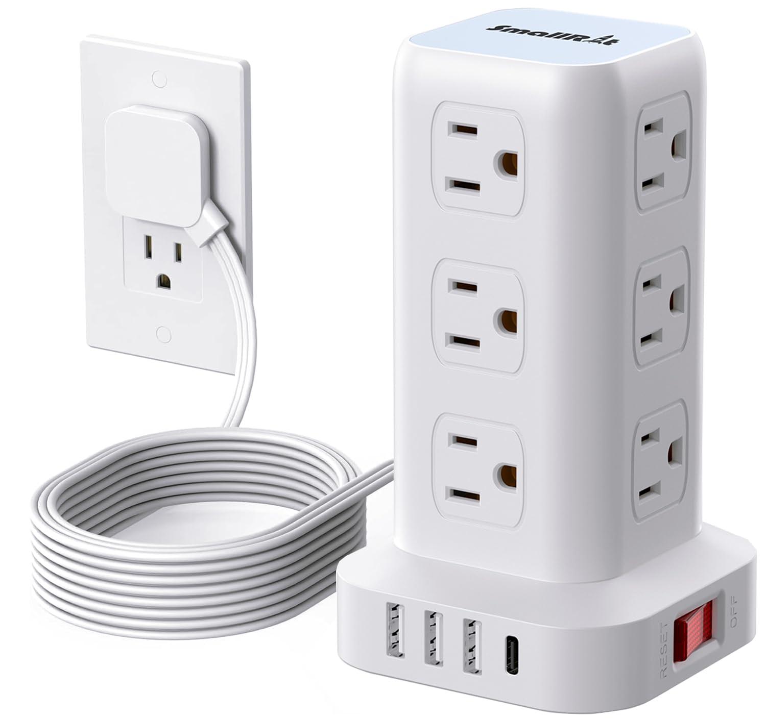 Power Strip Tower, 6.5 Ft Flat Plug Extension Cord, 16 IN 1 Power Bars with Surge Protector, Power Tower Bar with 12 AC Multiple Outlets 4 USB (1 USB C),for Home Office Desk