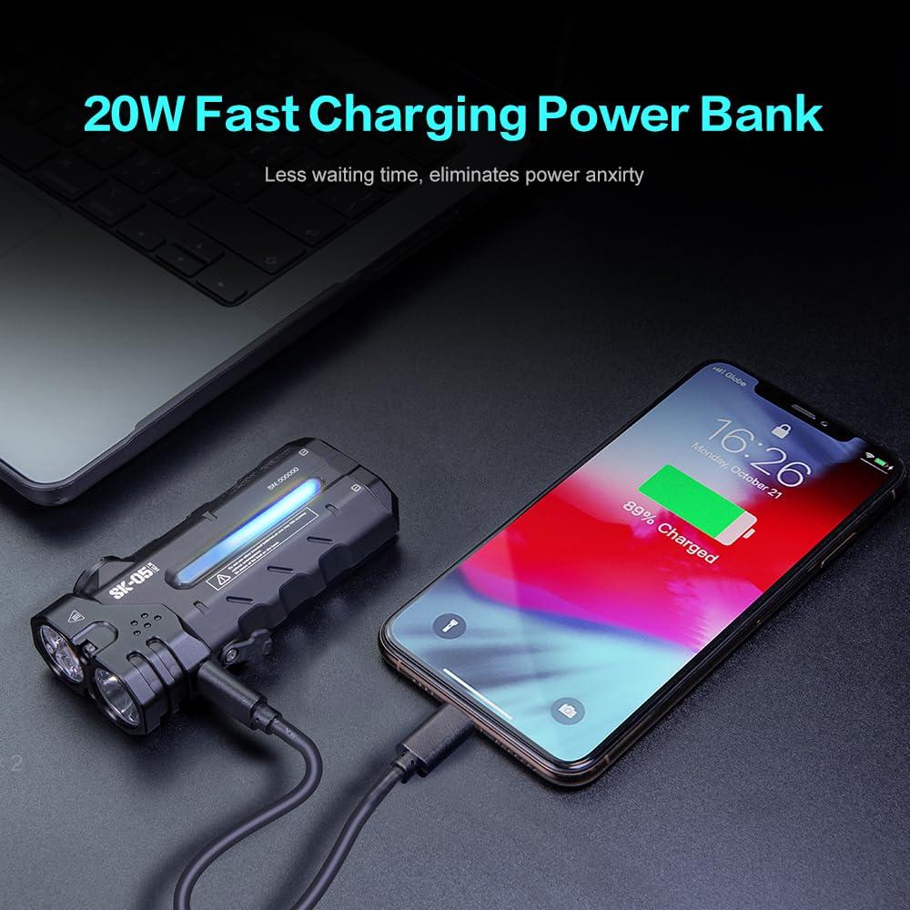 LOOP GEAR SK05 Flat LED Flashlight with 6000mAh Power Bank, Rechargeable EDC Light Combines Floodlight, Spotlight and Sidelight, 2850 High Lumens, Magnetic Tail, IP68 Perfect for Camping, Outdoor - Image 3