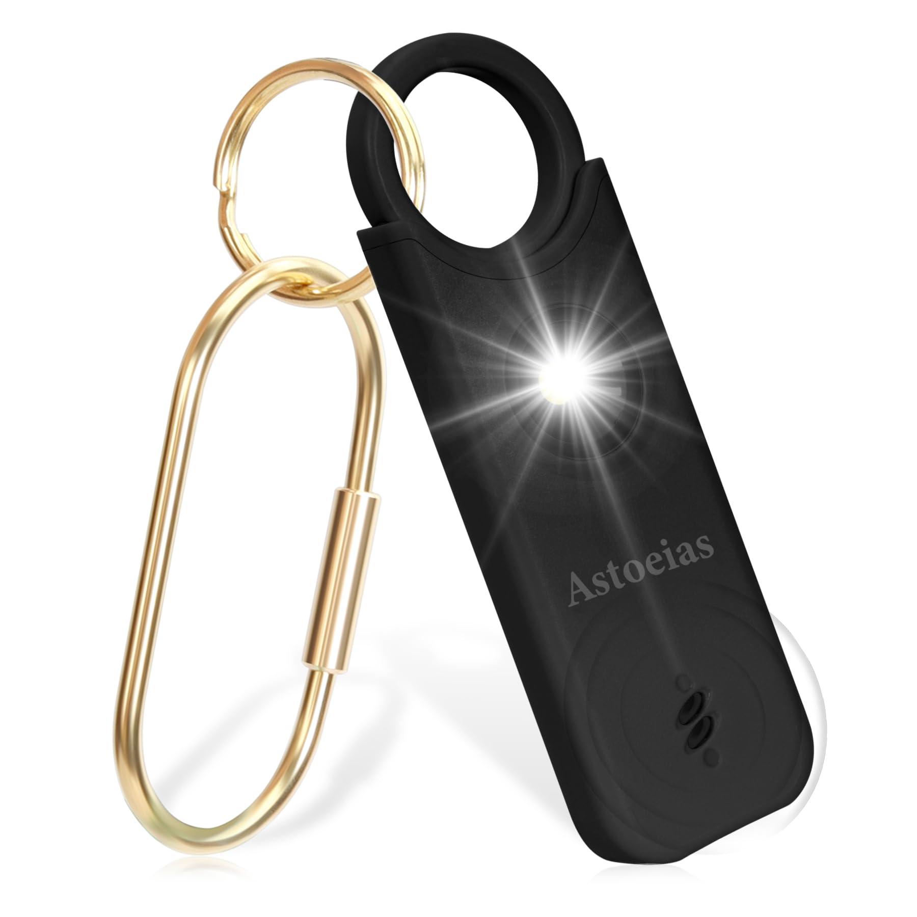 Rechargeable Personal Safety Alarm for Women, 135 dB Keychain Siren with LED Strobe Light, Emergency Security Safe Devices Key Chain Alarms for Women Kids Elderly (Black)