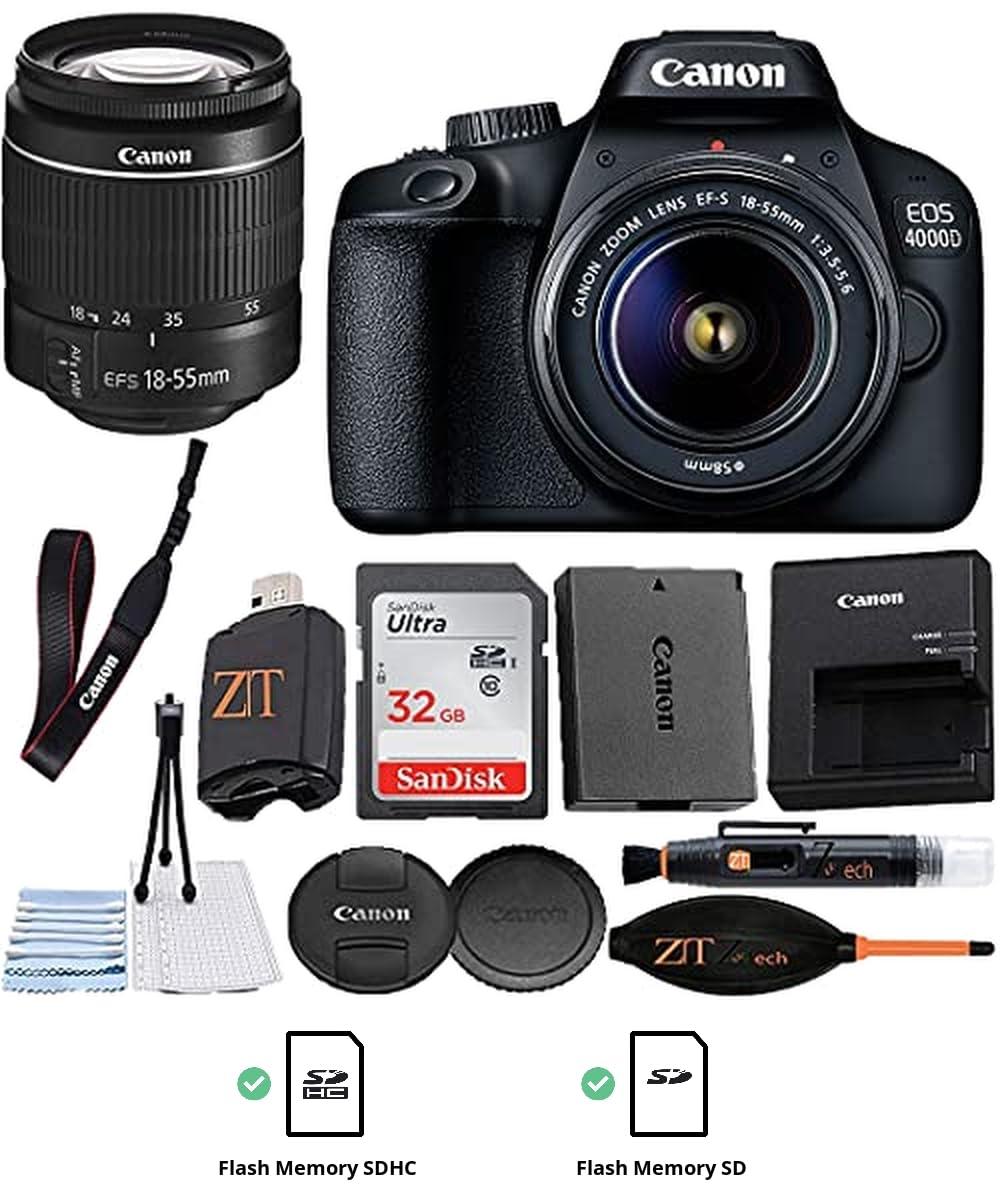 Canon EOS 4000D / Rebel T100 DSLR Camera 18-55mm Zoom Lens + ZeeTech Accessory Bundle with SanDisk 32GB Memory Card, Cleaning Starter Kit, High Speed Memory Card Reader (Renewed) - Image 3