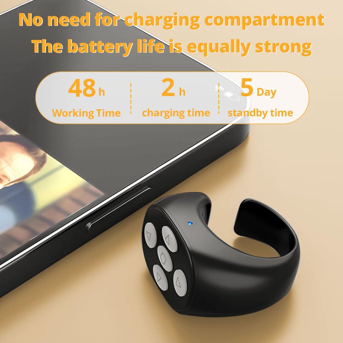 New Wireless Bluetooth Remote Control, Video Scrolling Ring Remote Control Page Turner Bluetooth Ring Scroller, Scrolling Rings Rechargeable Camera Video Remote (Black) - Image 4