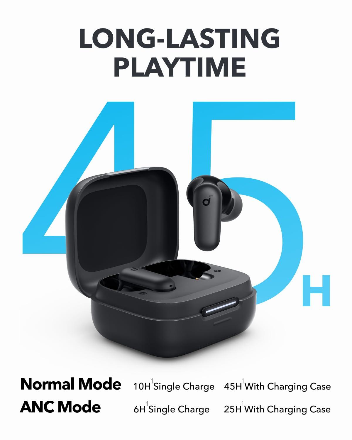 Soundcore P30i by Anker Noise Cancelling Earbuds, Strong and Smart Noise Cancelling, Powerful Bass, 45H Playtime, 2-in-1 Case and Phone Stand, IP54, Wireless Earbuds, Bluetooth 5.4 (Black) - Image 4