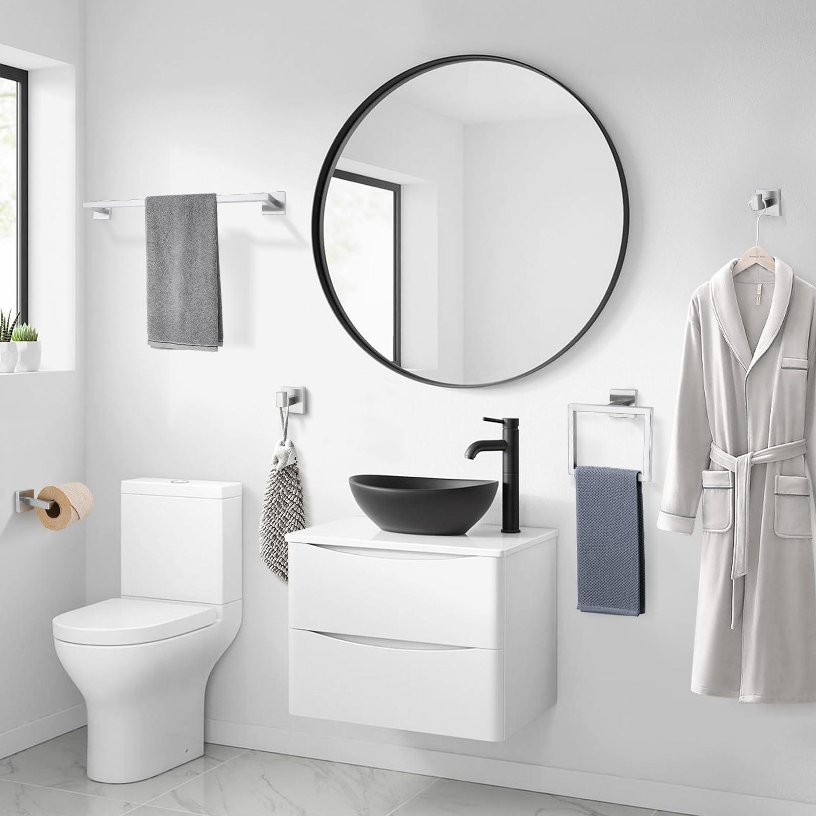 5 Pieces Towel Bar Set,TNOMS Brushed Nickel Bathroom Hardware Set Towel Rack Set for Bathroom SUS304 Stainless Steel Bathroom Accessories Set,23.6 Inch - Image 7