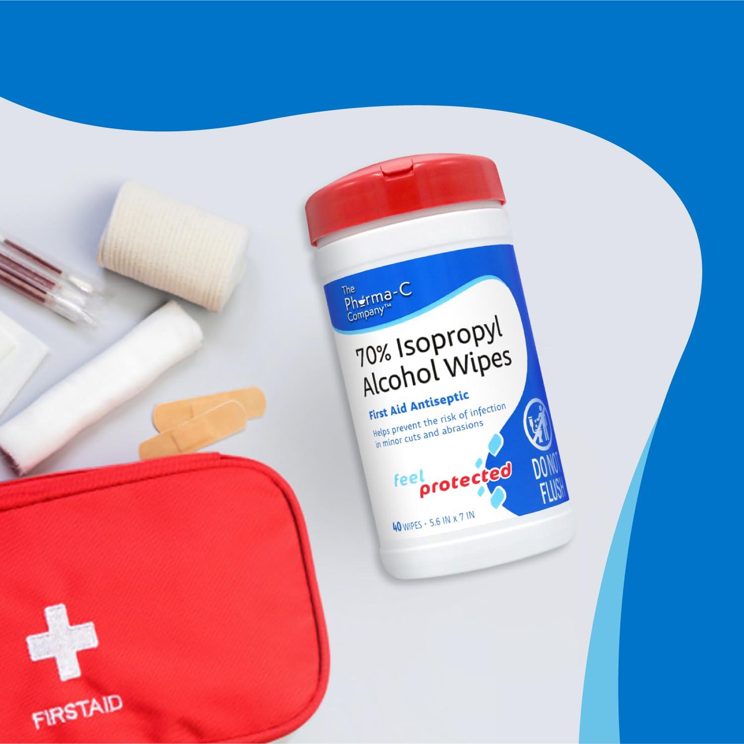 Pharma-C 70% Isopropyl Alcohol Wipes [6 pack - 40ct Canisters] - Bulk IPA First Aid Antiseptic Wound Cleaner with Moisture Lock Lid. For minor cuts, scrapes, and burns. - Image 5