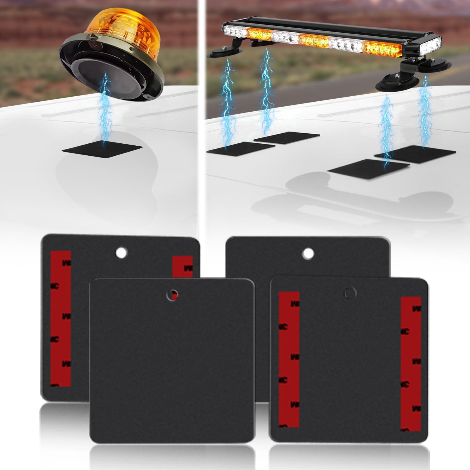 DHUJBFF 4PC Self-Adhesive Magnetic Mount Pad for Cars Pickup Trucks SUV Aluminum Cabs, for Magnetic Light Mounts, Resistant Black Powdercoat, Ideal for Light Bars, Strobe Beacons, Spot Lights