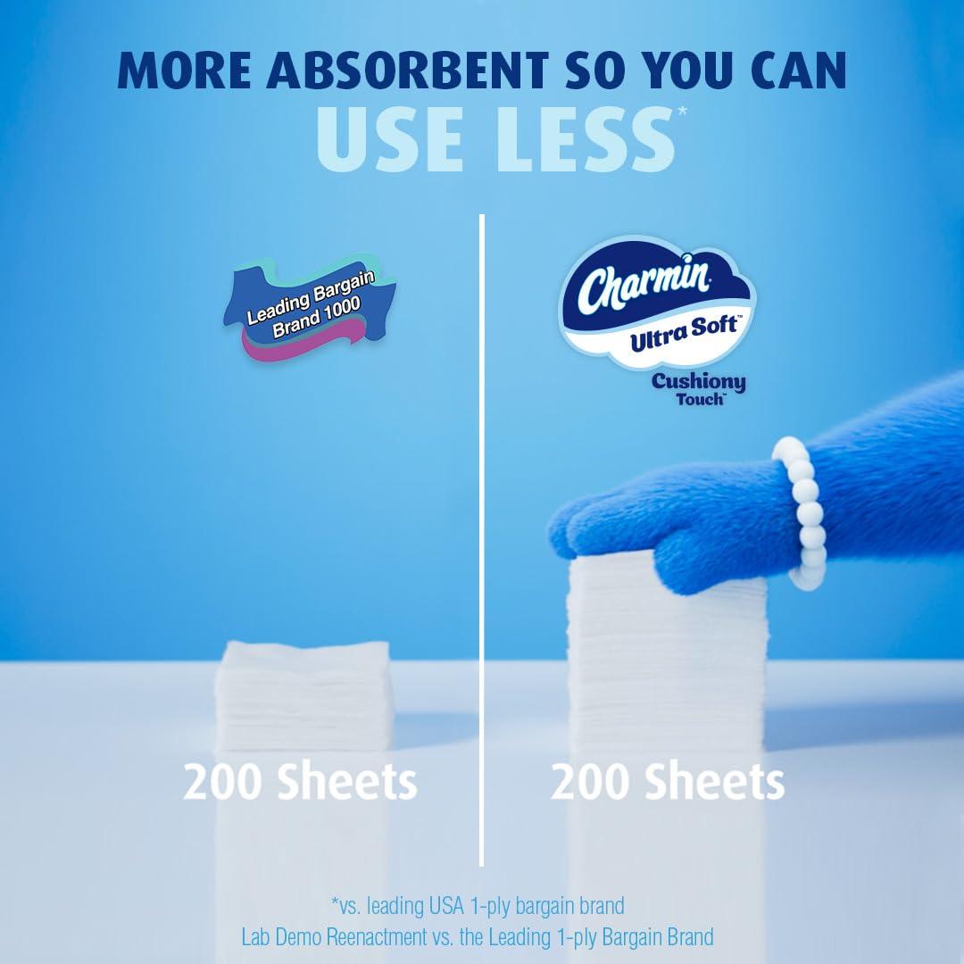 Charmin Toilet Paper Ultra Soft Cushiony Touch, 18 Family Mega Rolls = 90 Regular Rolls - Image 9