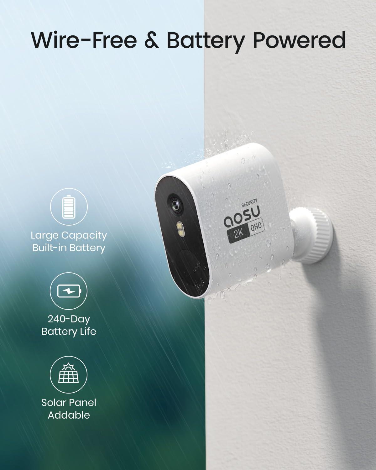 AOSU Security Cameras Wireless Outdoor Home System, True 2K HD Night Vision, No Subscription, 240-Day Battery Life, 166° Wide View, Spotlight & Siren Alarm, Motion Alert, Support 2.4G & 5G WiFi Router - Image 4