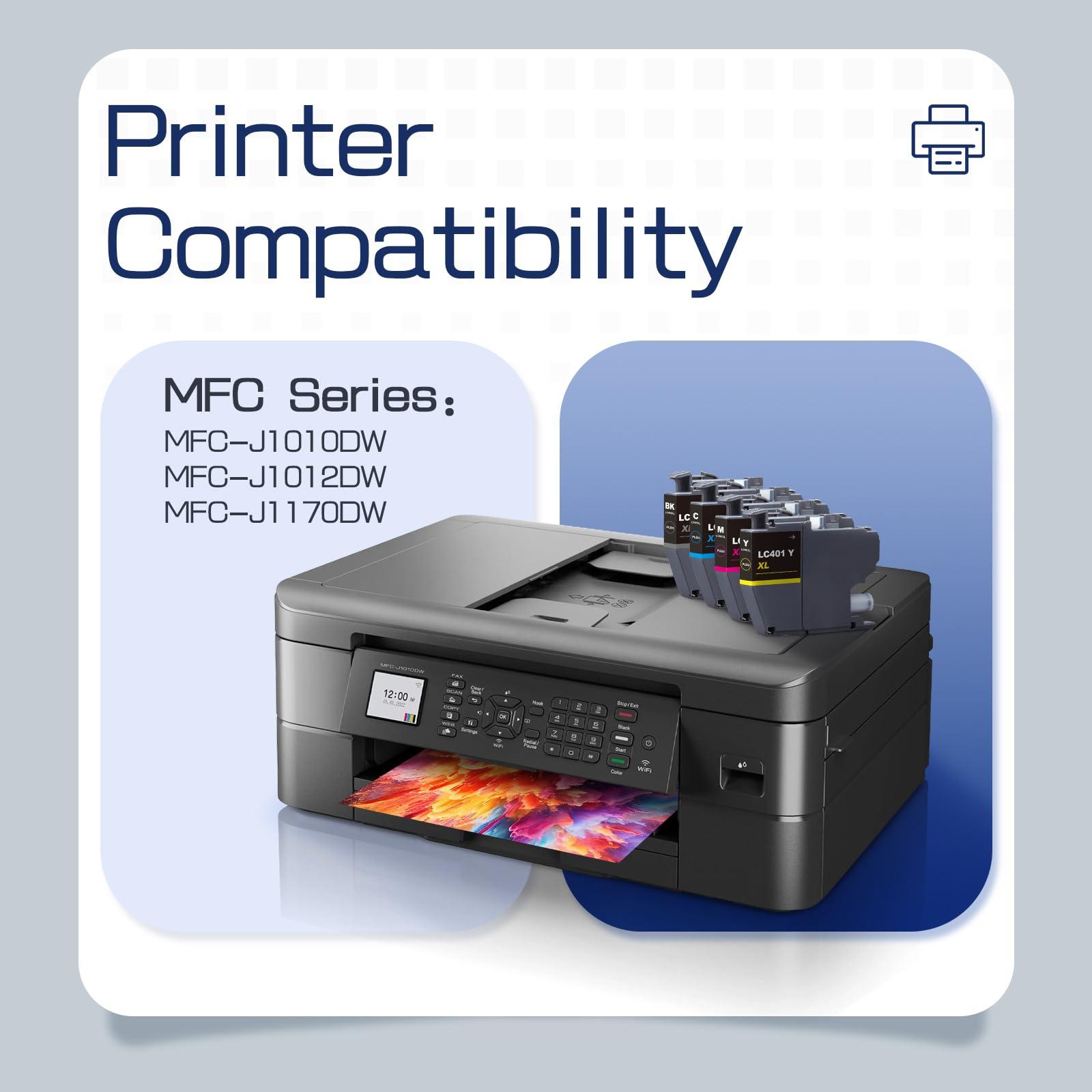 LC401XL LC401 High Yield MFC-J1010DW Ink Cartridges 4-Pack Compatible for Brother 401XL LC-401 Ink Cartridges Work with MFC-J1010DW MFC-J1170DW MFC-J1012DW MFC-J1800DW (Black Cyan Magenta Yellow) - Image 2