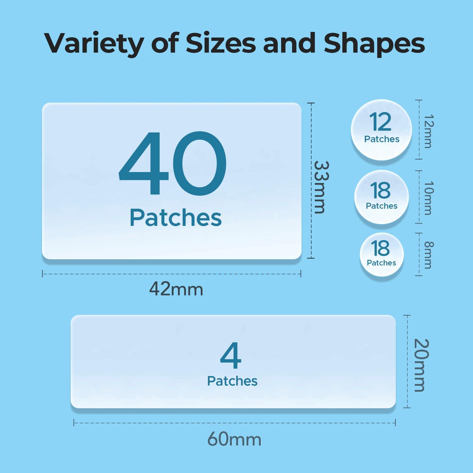 TKTK Large Pimple Patches (5 Sizes, 92 Patches), Hydrocolloid Acne Patches, XL Zit Patches for Face, Forehead, Chin, Nose, Body, Back, Chest, Rectangular, Square, and Dot Hydrocolloid Bandages - Image 4