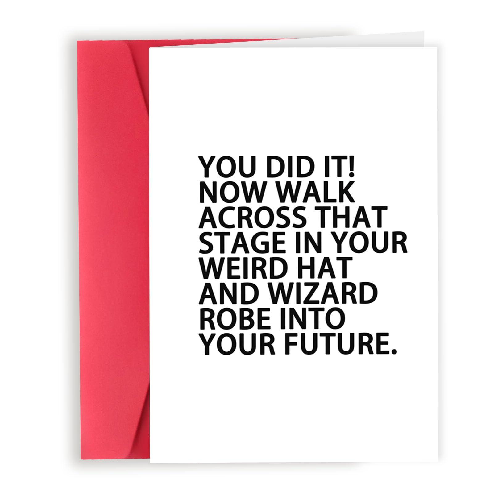 Londue Funny Graduation Cards Gifts for Her Him, Graduate Congratulation Card, Weird Hat and Robe, Gifts for High School College Grad, You Did It Card