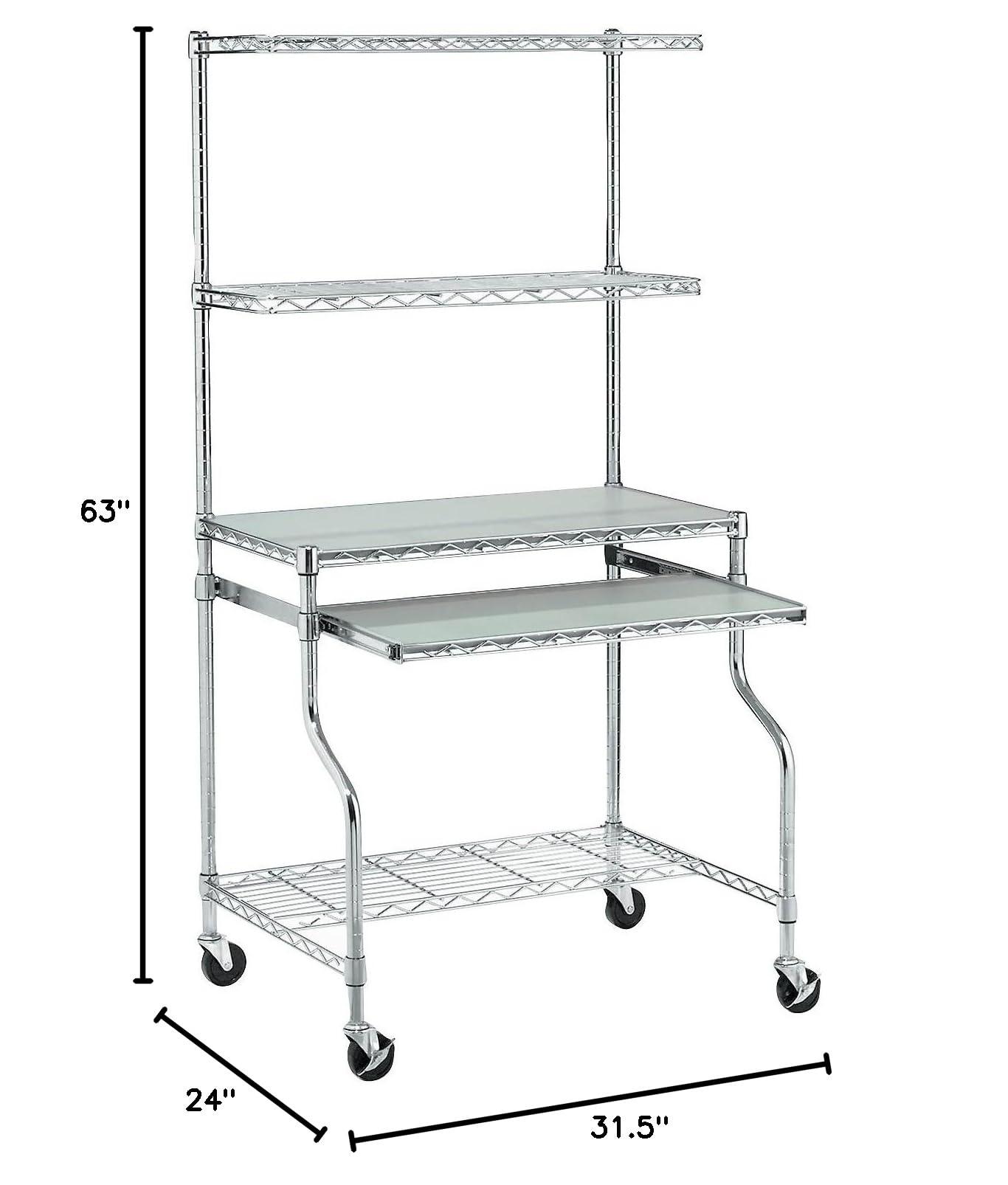 Nexel Commercial Wire Shelf Mobile Computer LAN Workstation, 31.5"W x 24"D x 63"H, Keyboard Tray, Adjustable, Castors, Chrome - Image 3