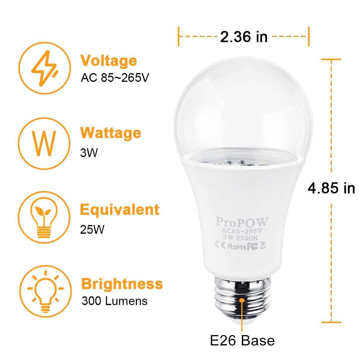 ProPOW 25 Watt Dusk to Dawn Light Bulbs, A19 3W Clear Cover E26 LED Bulbs Automatic on/Off Indoor/Outdoor Lighting for Porch,Garage,Driveway,Yard,Hallway,Patio(300 Lumen,Soft White,2-Pack) - Image 5