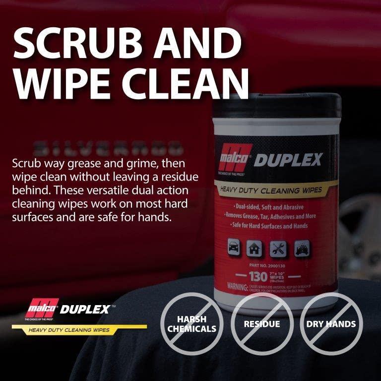 Malco Duplex Heavy Duty Cleaning Wipes for Home and Auto - Dual Sided Textured, Wet Wipe/Removes Grease, Tar, Paint, Oil, Dirt/No Residue/Safe for Hands/Made in USA (130 Wipes) - Image 7