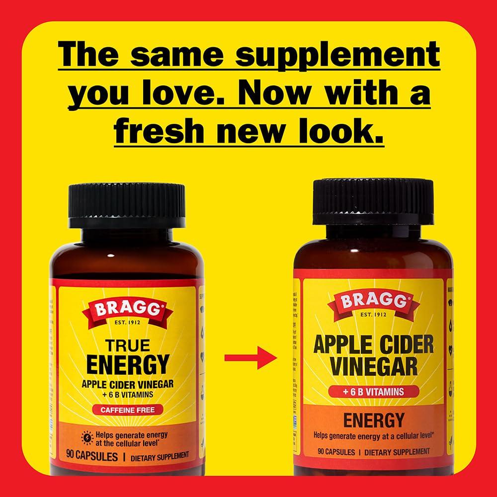 Bragg Energy Apple Cider Vinegar Capsules with B-12 Vitamins - 90 Capsules - Weight Management - Non-GMO, Vegan, Gluten Free, No Sugar - Helps Generate Energy at Cellular Level for Men and Women - Image 6