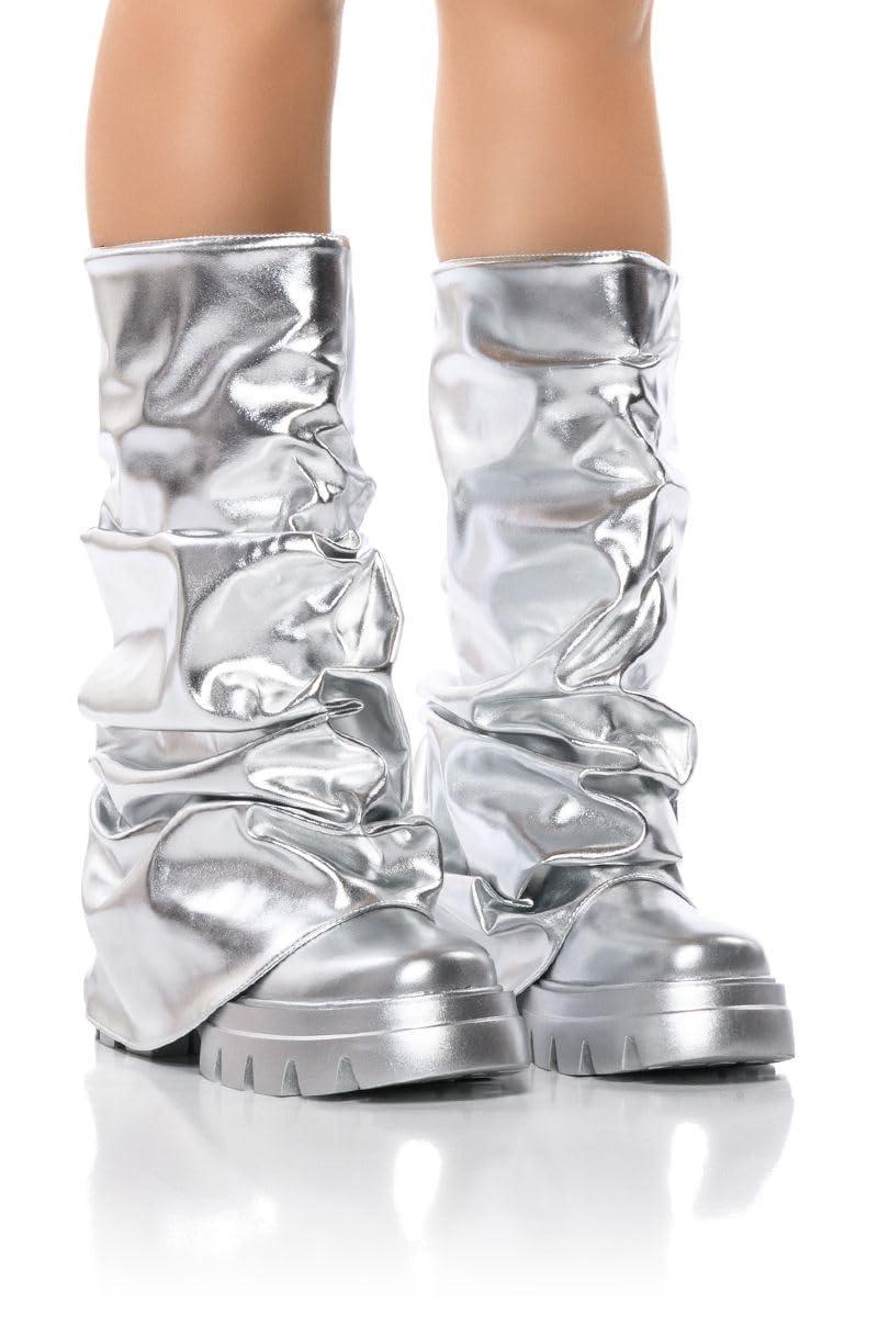 sexytag Women's Metallic Boots Slouchy Foldover Platform Round Toe Western Pull-On Fashion Boots - Image 4