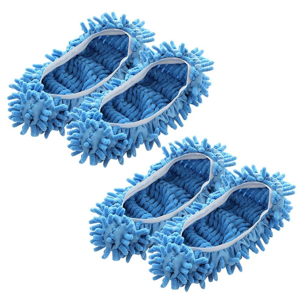 Mop Socks, 2Pairs Microfiber Cleaning House Mop Slipper Covers Soft Washable Reusable Microfiber Foot Socks for Floor Cleaning (Blue) - Image 1