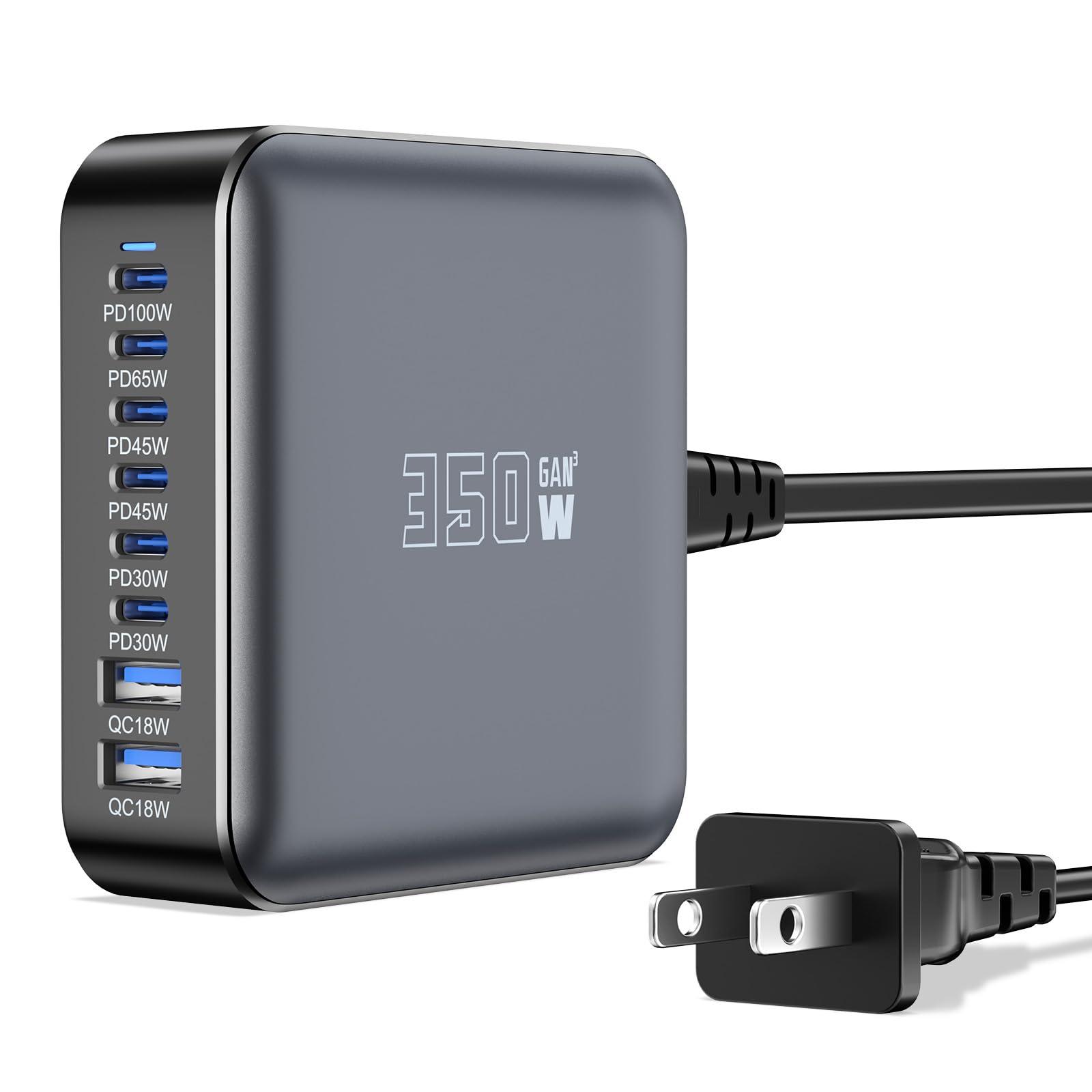 350W USB Fast Charging Station, 8 Port USB C Multi Port Charger Block with PD 100W Fast Charging Station for Multiple Devices, USB Charger Block Compatible iPhone, Android Cell Phone, Tablet, iPad