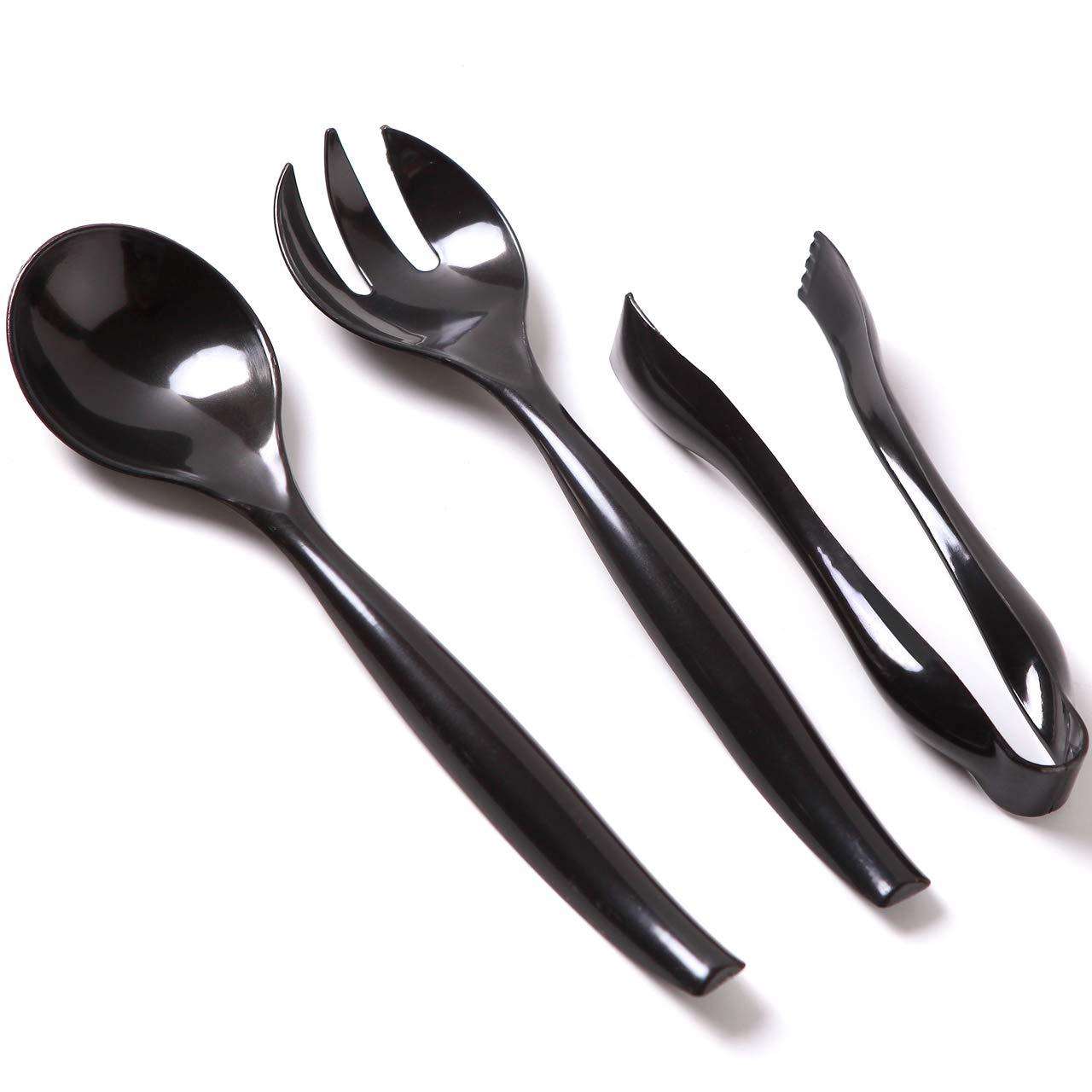 Supernal 72pcs Plastic Serving Utensils Heavy Duty Disposable Serving Tongs Black Disposable Serving Set 10" Spoons 10" Forks 6" Tongs Each 24pcs - Image 5