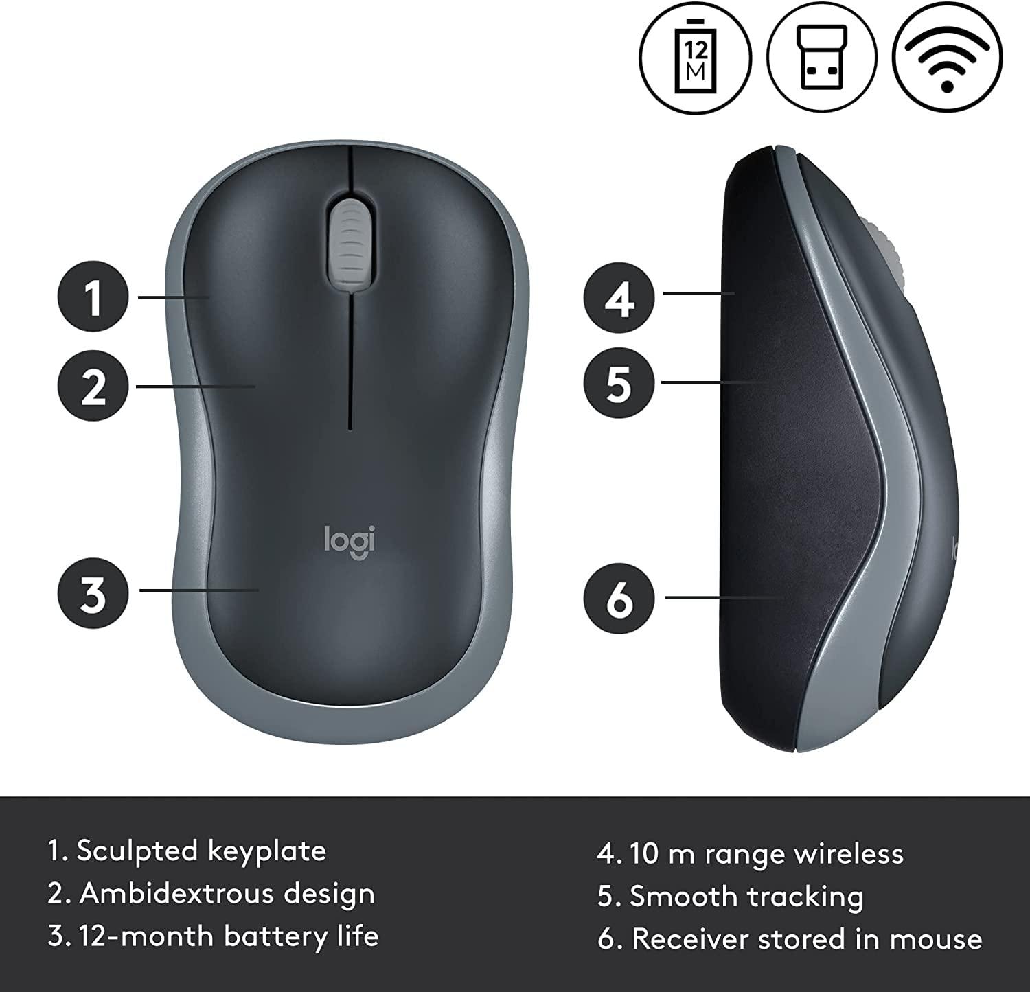 Logitech Wireless Mouse M185 (Swift Grey) - Image 6