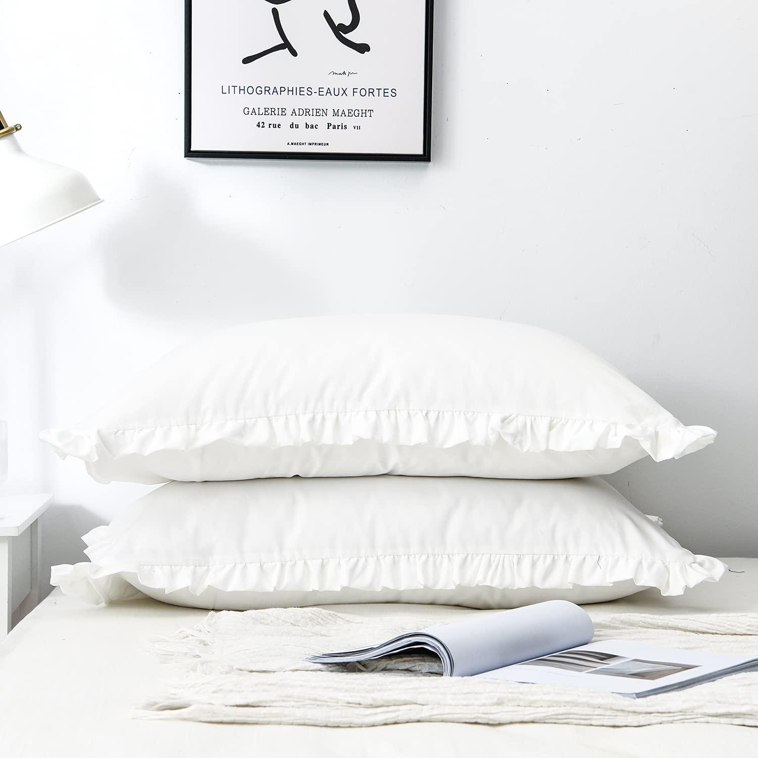 Dekeyoo Ruffled Pillow Case Set, Pack of 2 Edge Ruffled Pillow Shams 100% Brushed Microfiber Standard Size Bedding Pillow Covers with Envelope Closure (20x26 inches, White) - Image 2