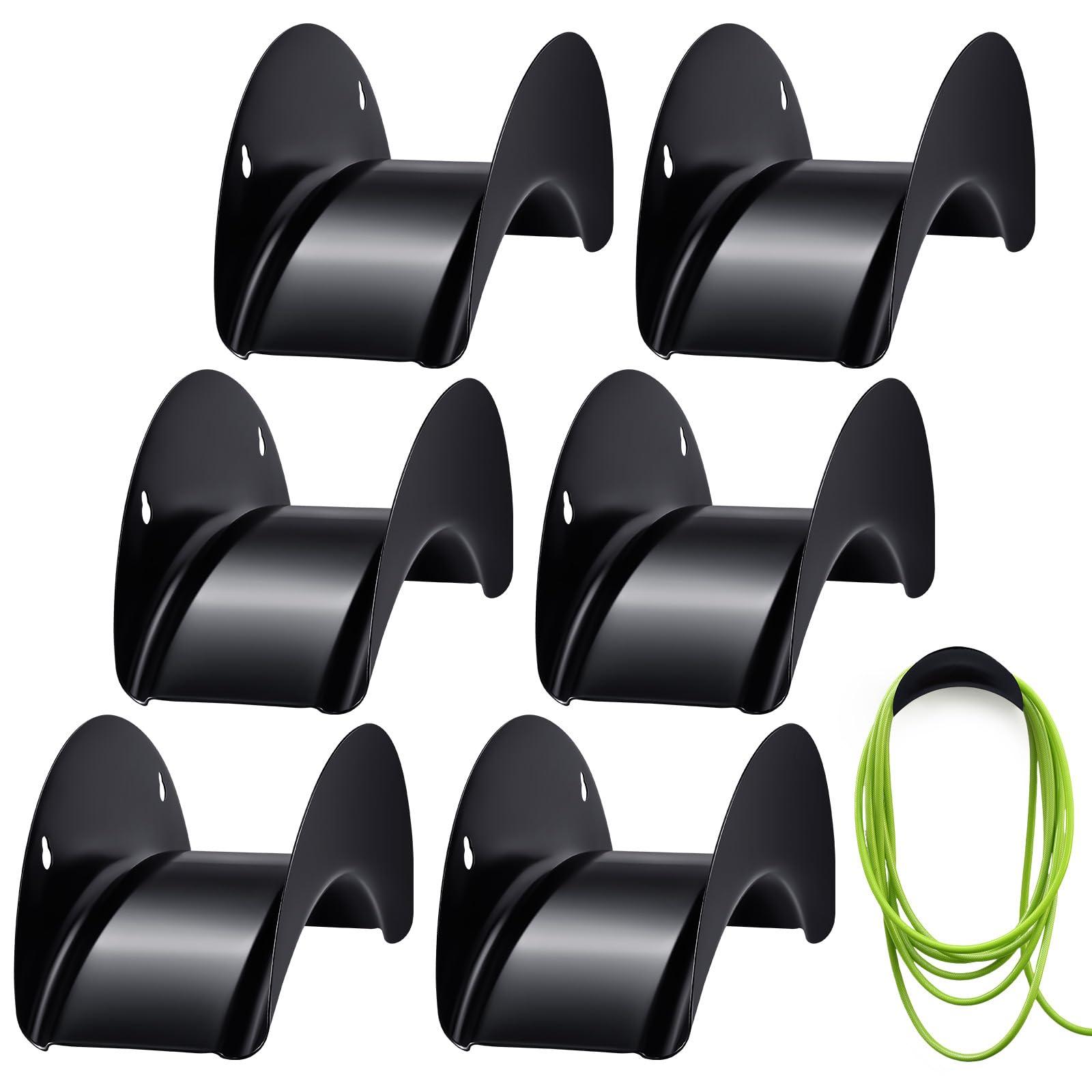 Thyle 6 Pcs Garden Hose Holder Heavy Duty Water Hose Holder Wall Mount Metal Rustproof Black Rack Storage Organizer Brackets for Outside Garden Yard Lawn