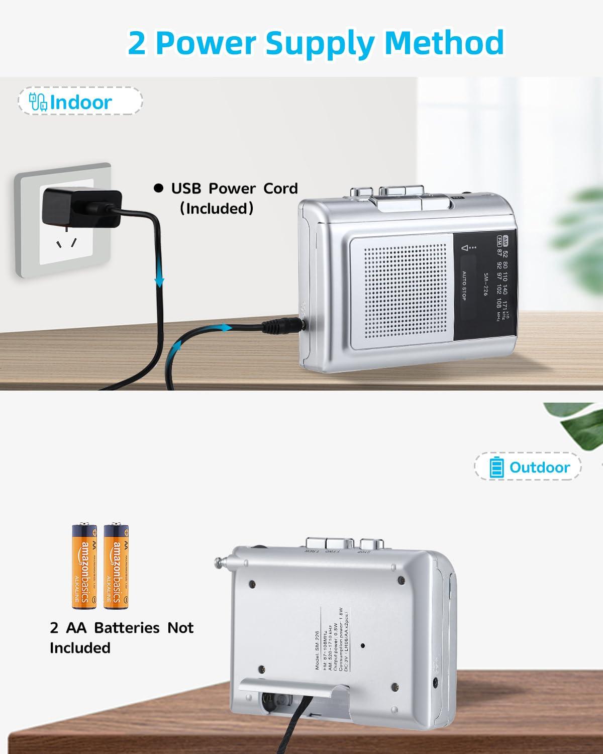 SEMIER Portable Cassette Player Recorder AM FM Radio, Compact Personal Small Cassette Tape Player/Recorder with Built in Speaker and Stereo Earphone Jack - Image 6