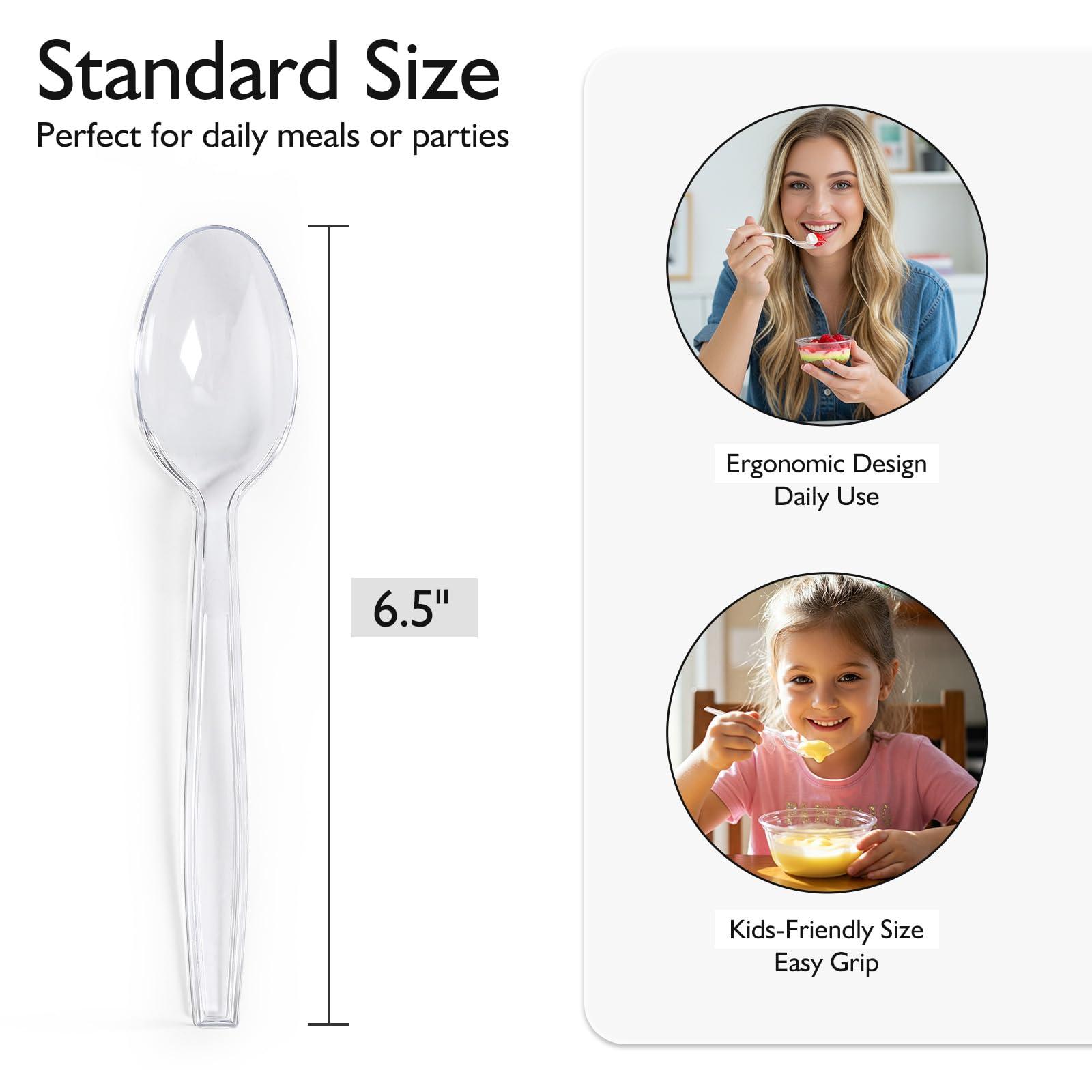 [100 Count] Clear Plastic Spoons Heavy Duty, Premium Disposable Spoons, Durable Plastic Cutlery for for Parties, Picnics, Big Event, Daily Use - Heat Resistant & BPA Free - Clear - Image 3