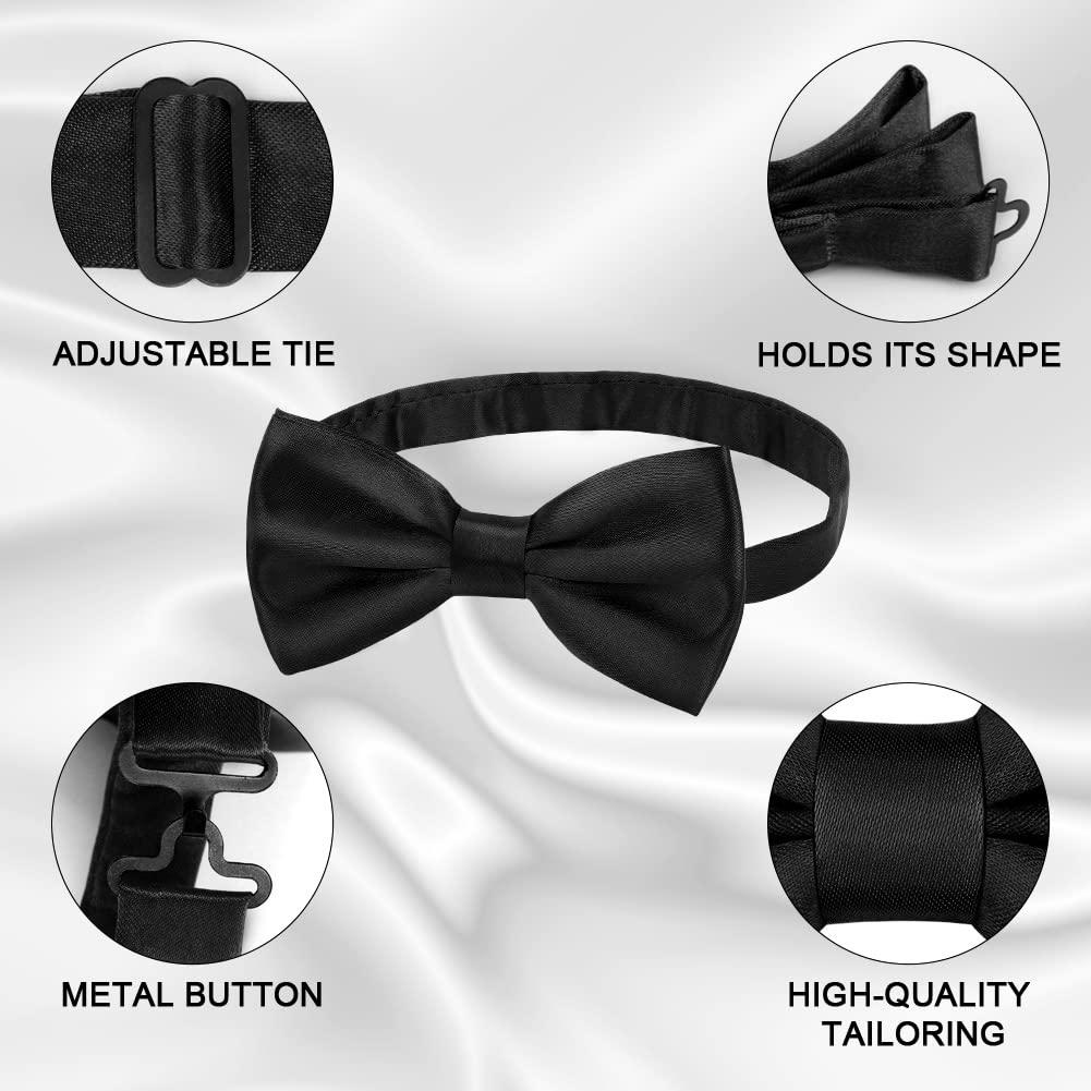 URAQT Men's Bow Tie, Classic Solid Color Pre-Tied Bow Tie for Men, Satin Tux Bowtie, Adjustable Formal Neck Bowtie for Birthday Party Wedding Graduation Mother Gifts (Black) - Image 3